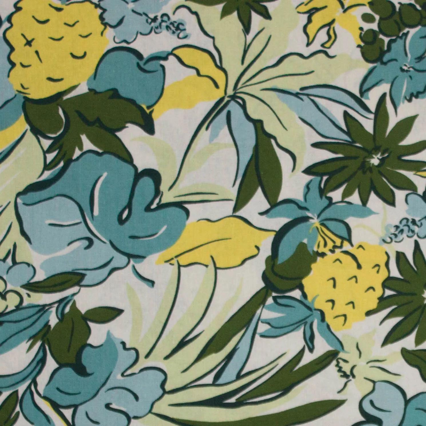 Linnen/viscose met ananas- en bladerenmotief