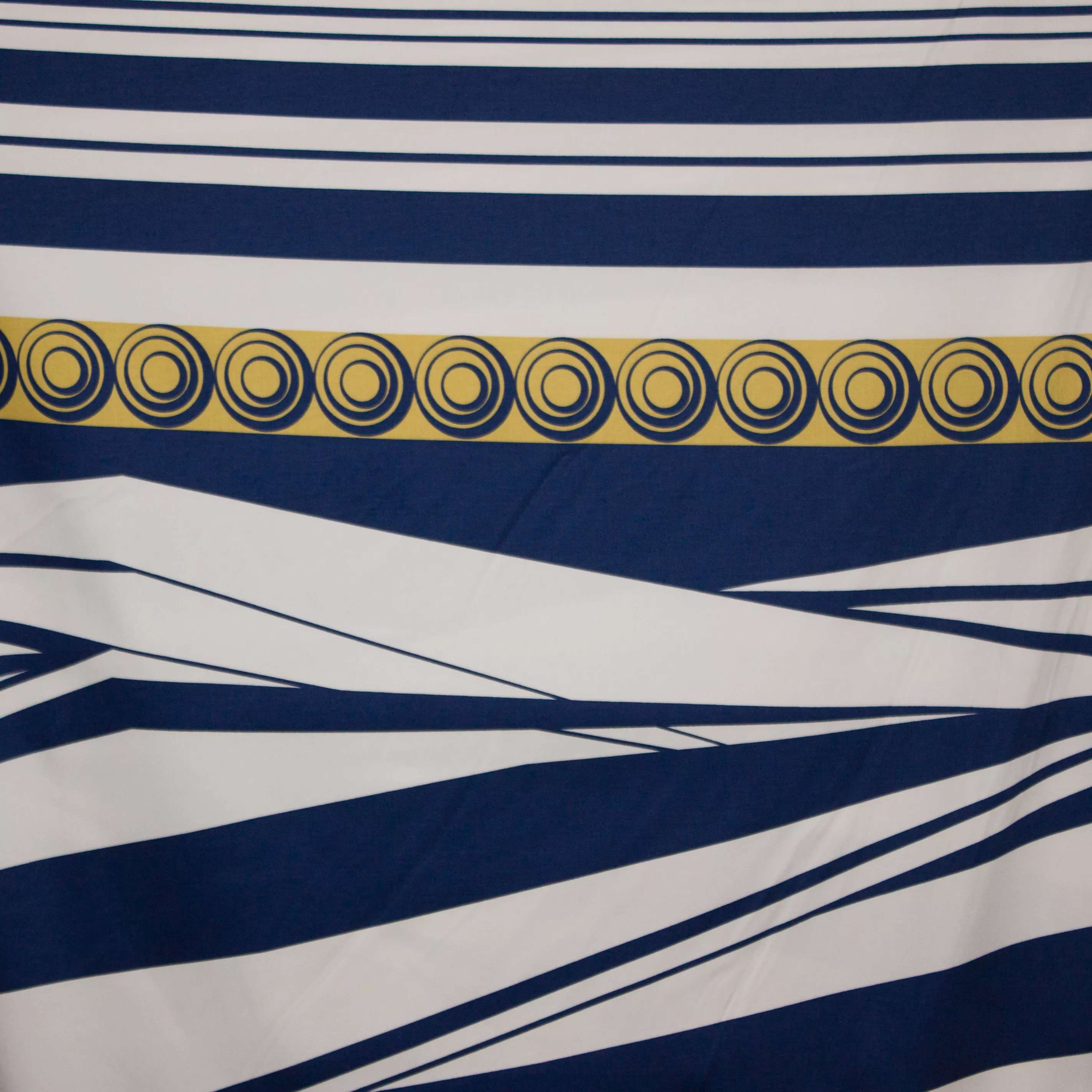 gesatineerde katoen met abstract motief blauw/oker
