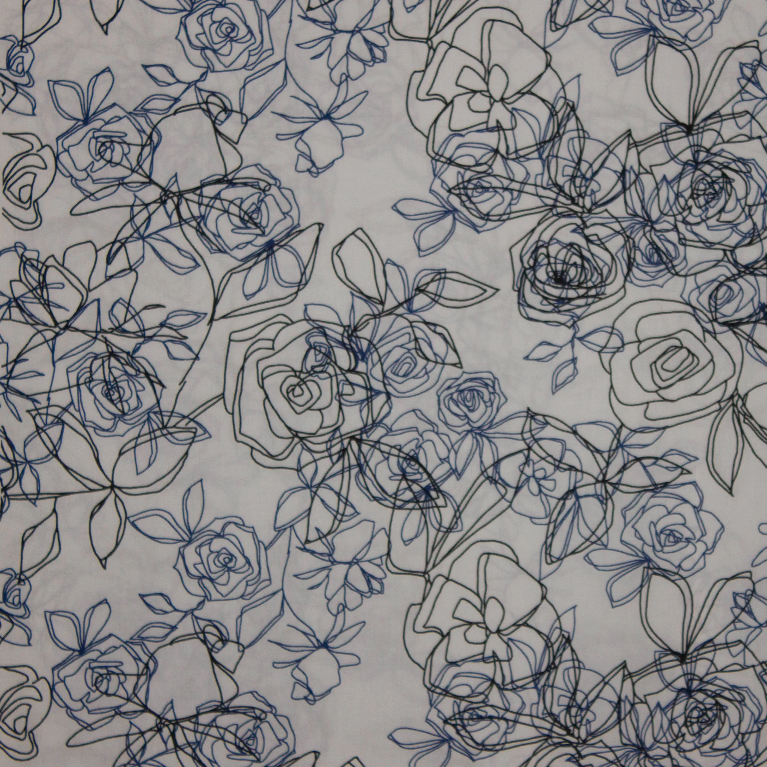 Bedrukte viscose met bloemvorming lijnmotief