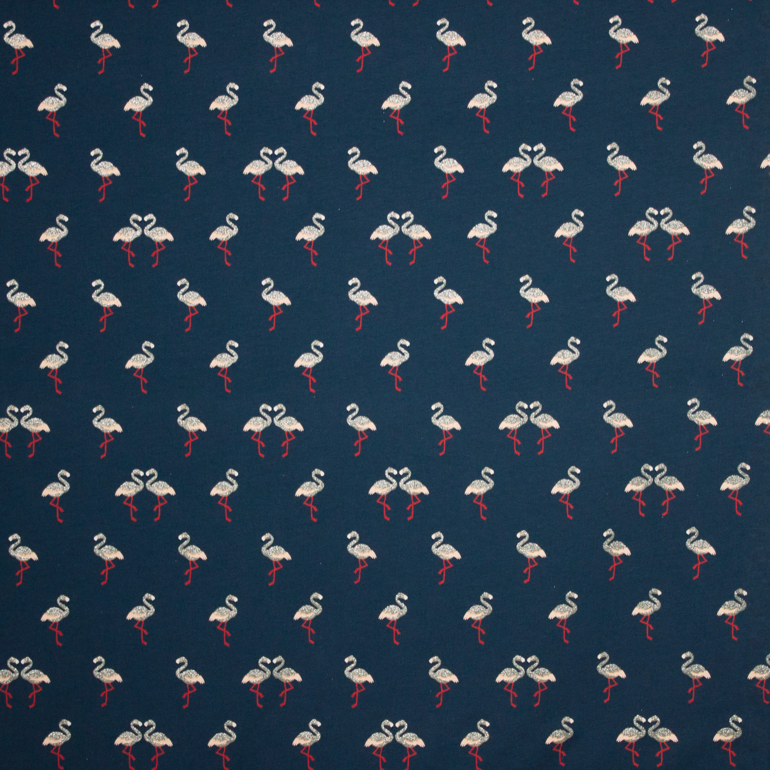 Blauwe tricot met flamingo in glitter