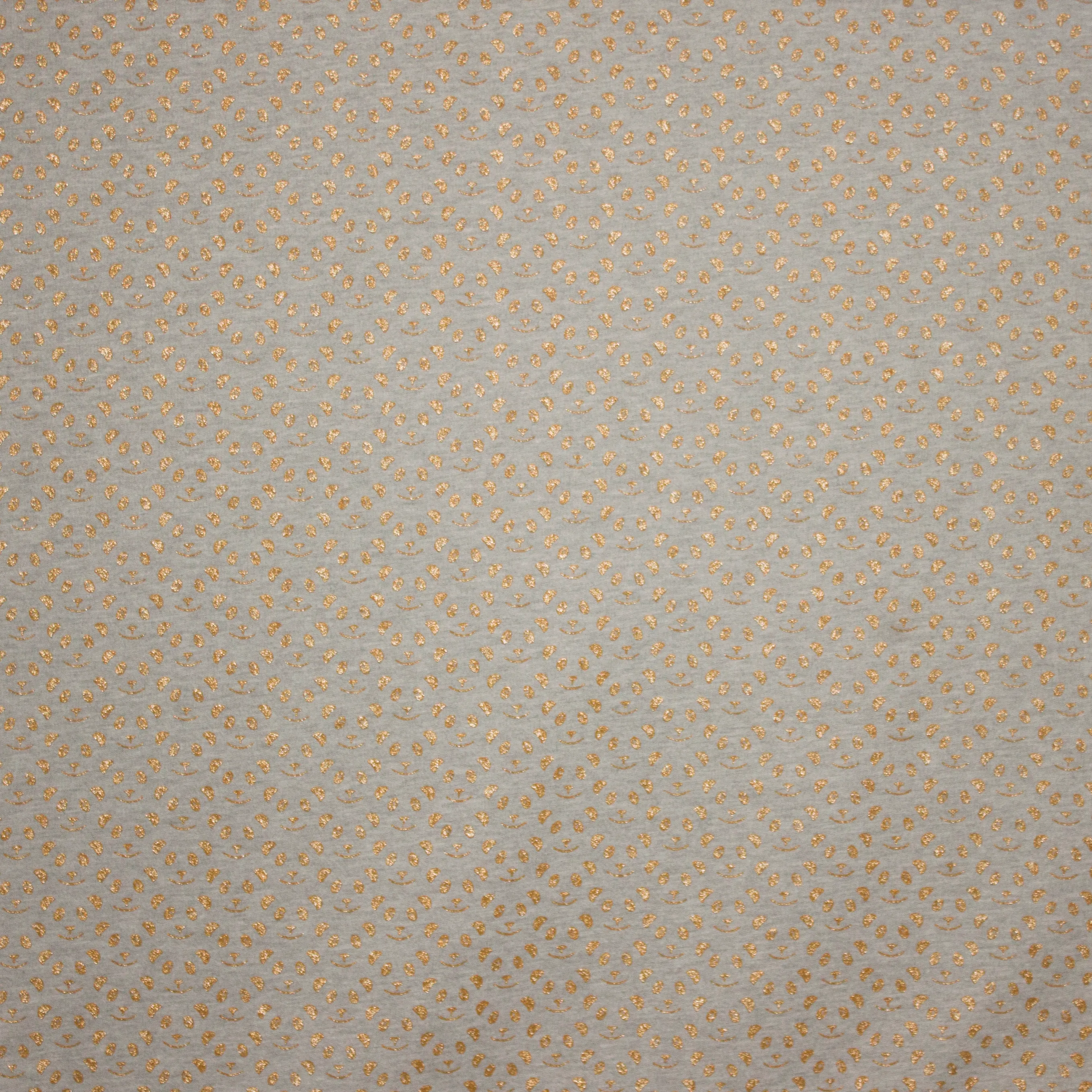 Sweaterstof in lichtgrijs met pandabeertje in goud