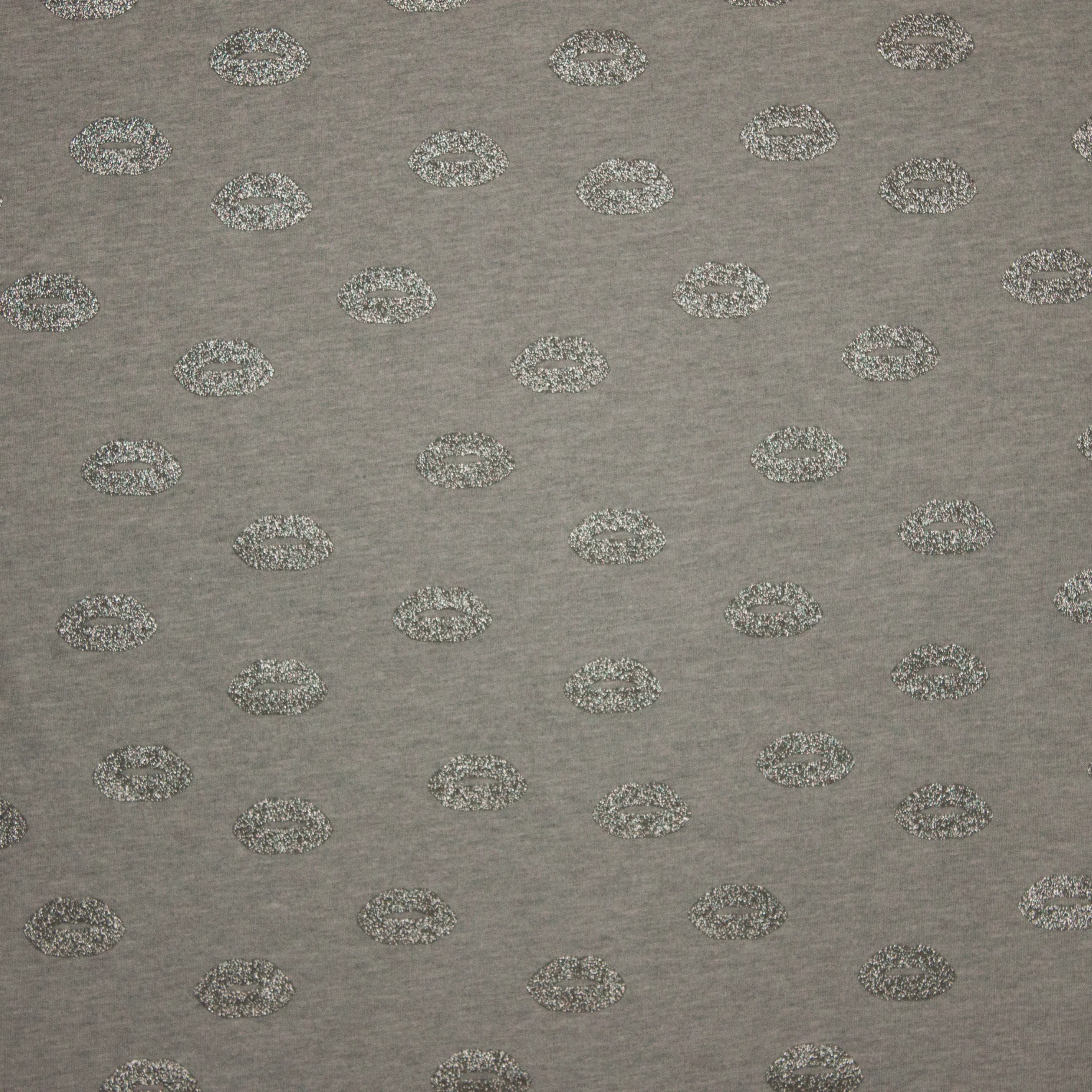 Sweaterstof lichtgrijs met lipjes in zilver glitter