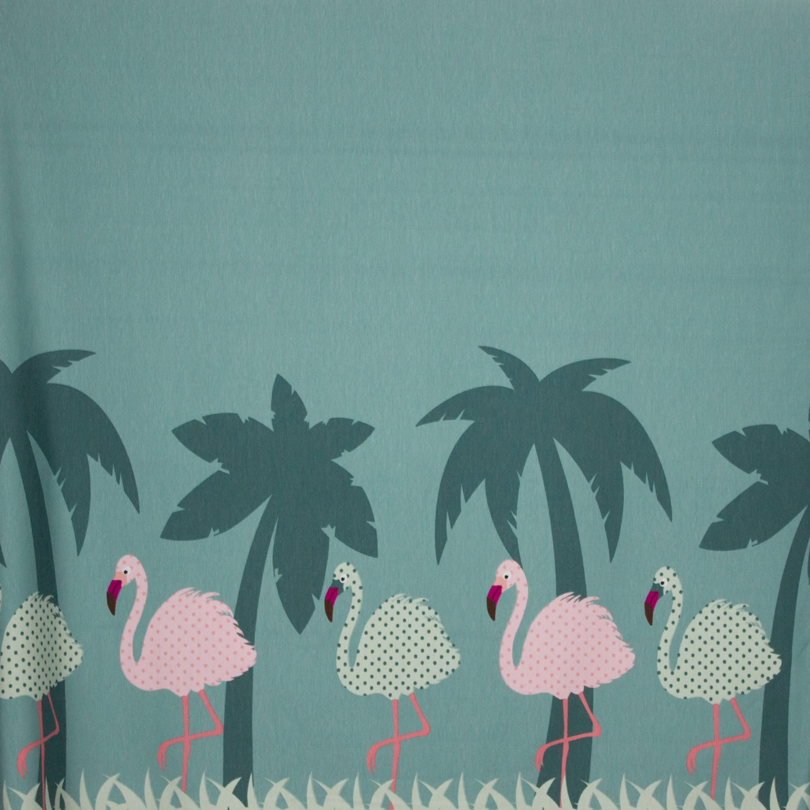 Tricot in munt met flamingoprint