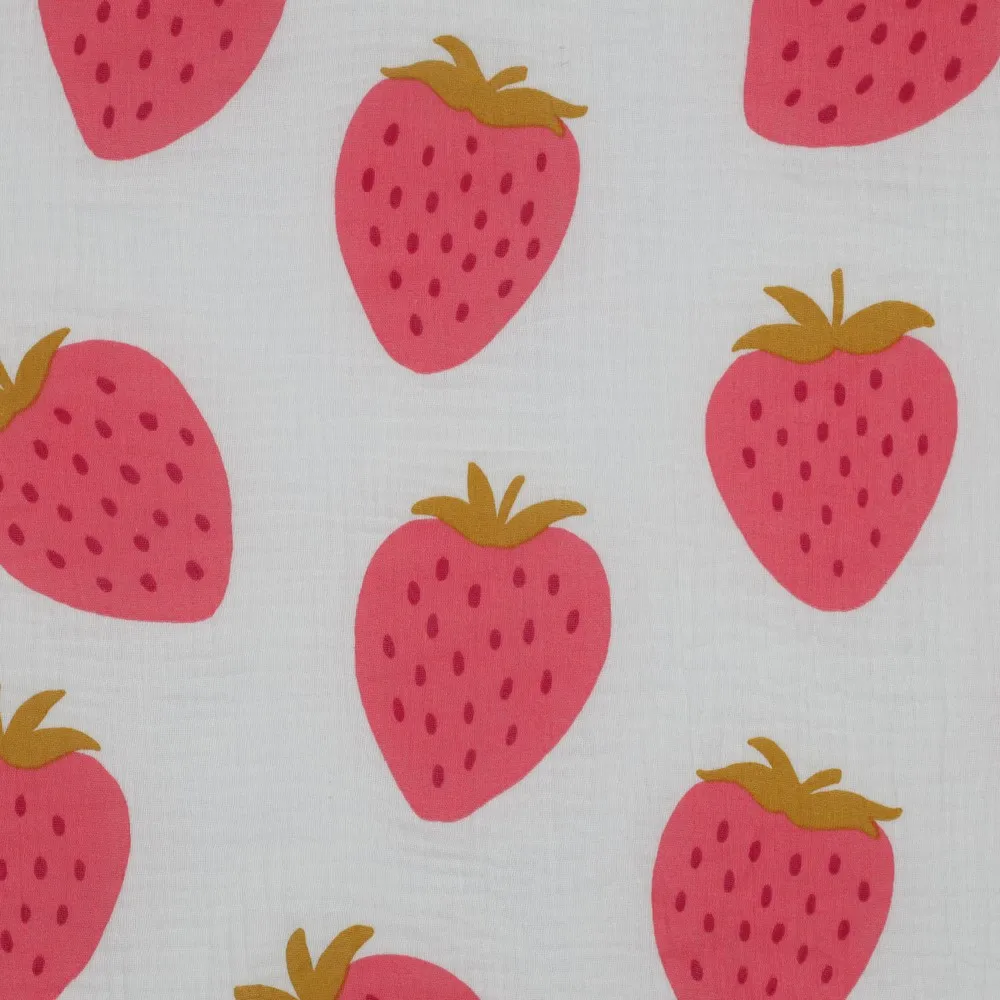 Tetra katoen wit met roze aardbeien - Poppy