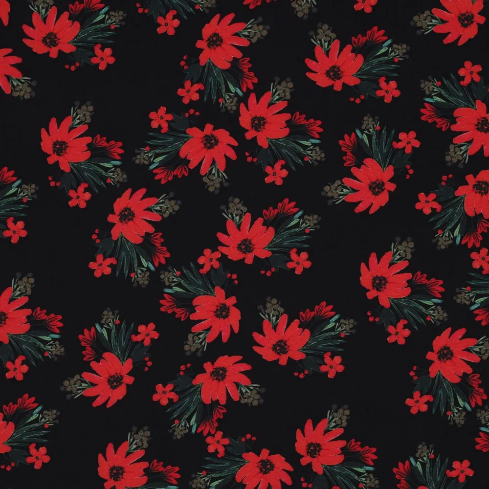 Viscose zwart met rode bloemen - Poppy