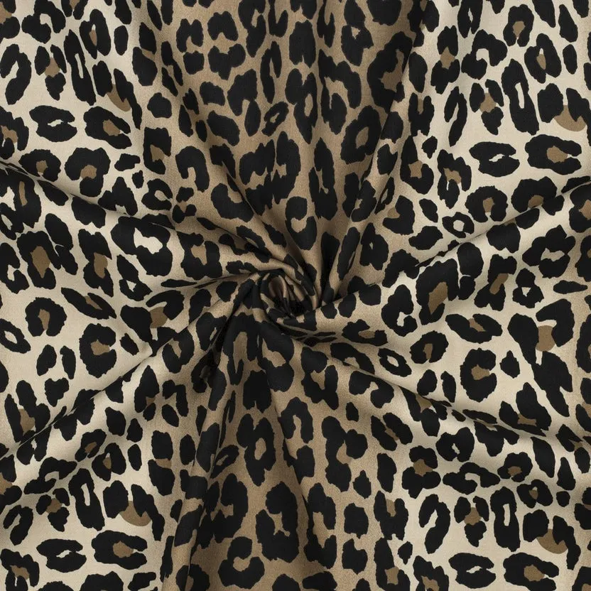 Katoen twill stretch met luipaardprint
