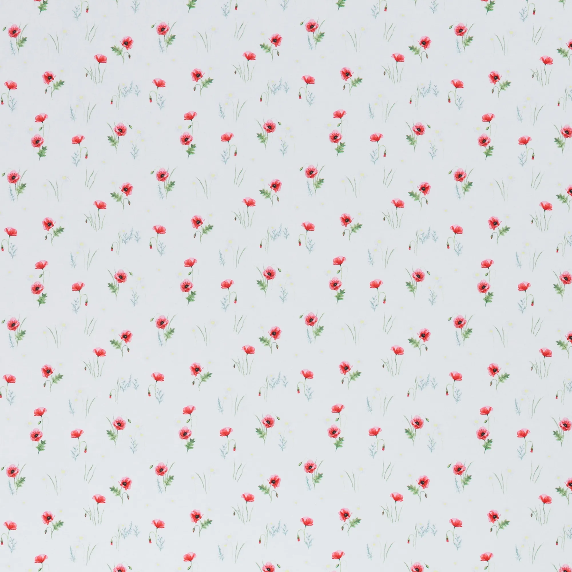 Witte tricot met kleine klaprozen, poppies 'Susan'