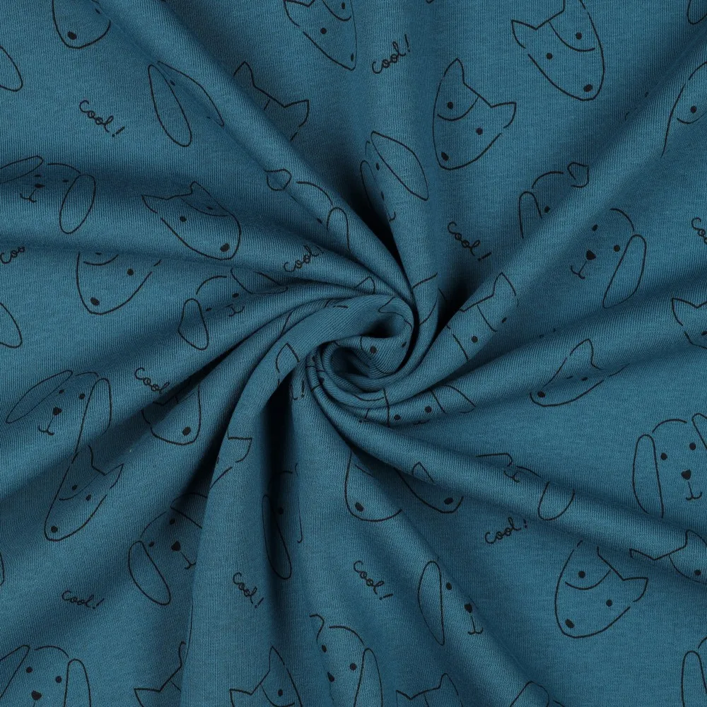 Sweaterstof blauw met honden - Poppy