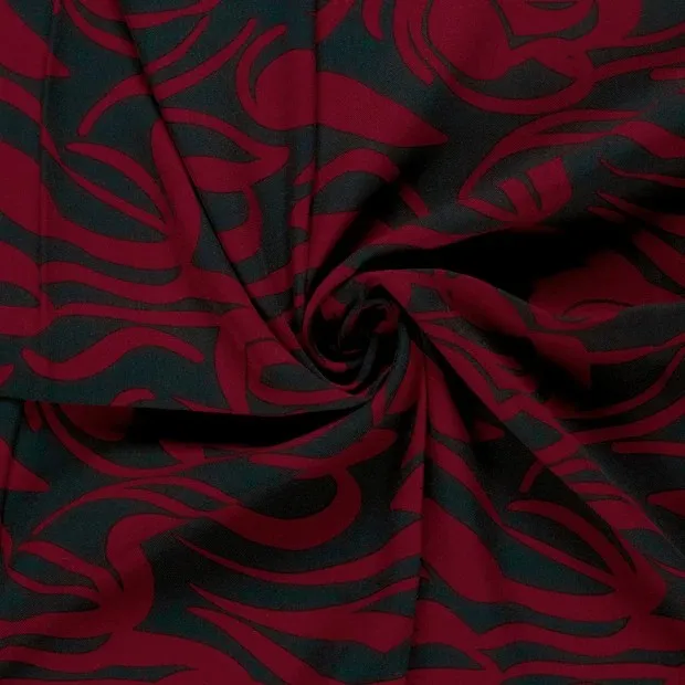 Viscose Twill stof bedrukt Abstract Bordeaux