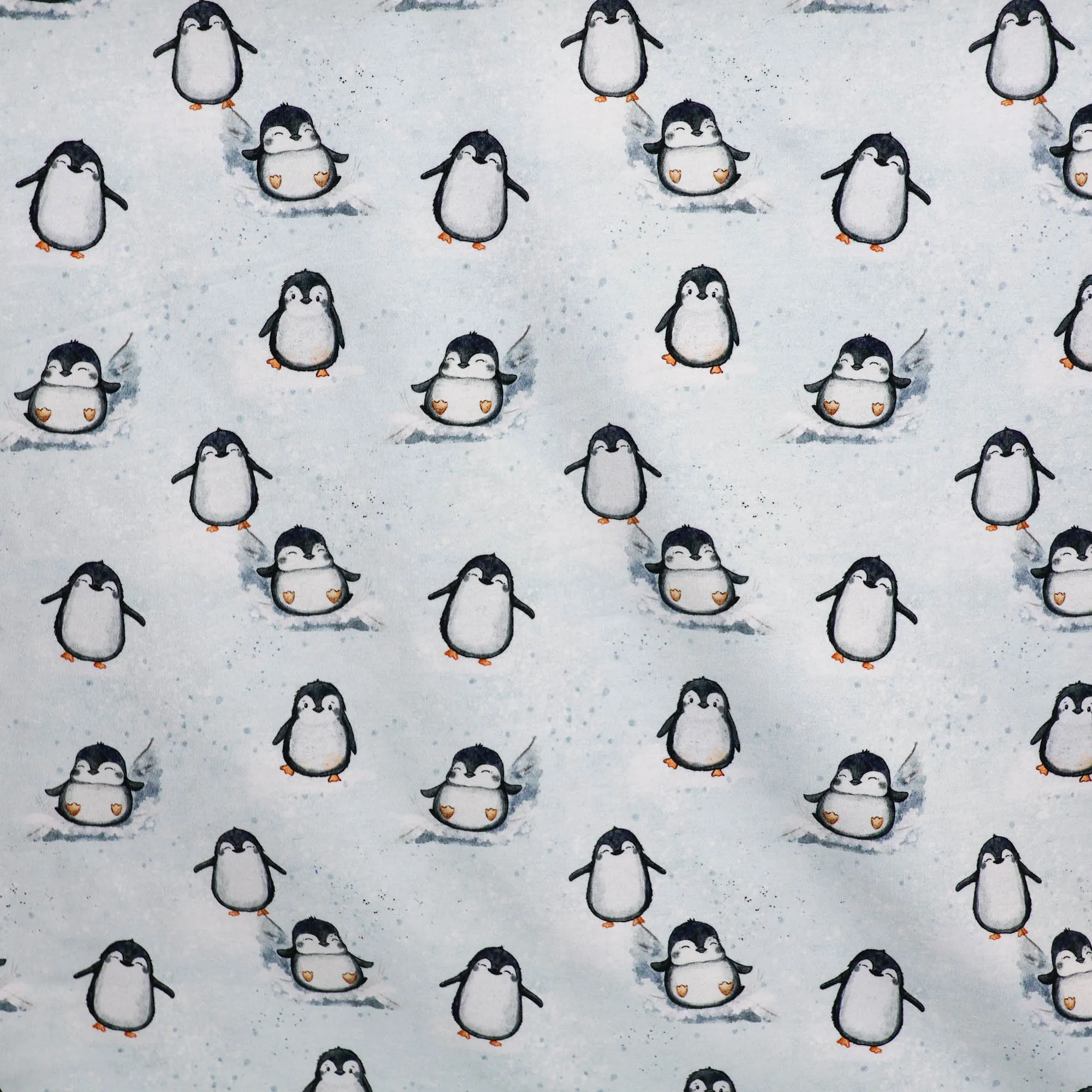 Katoen licht blauw met pinguïn
