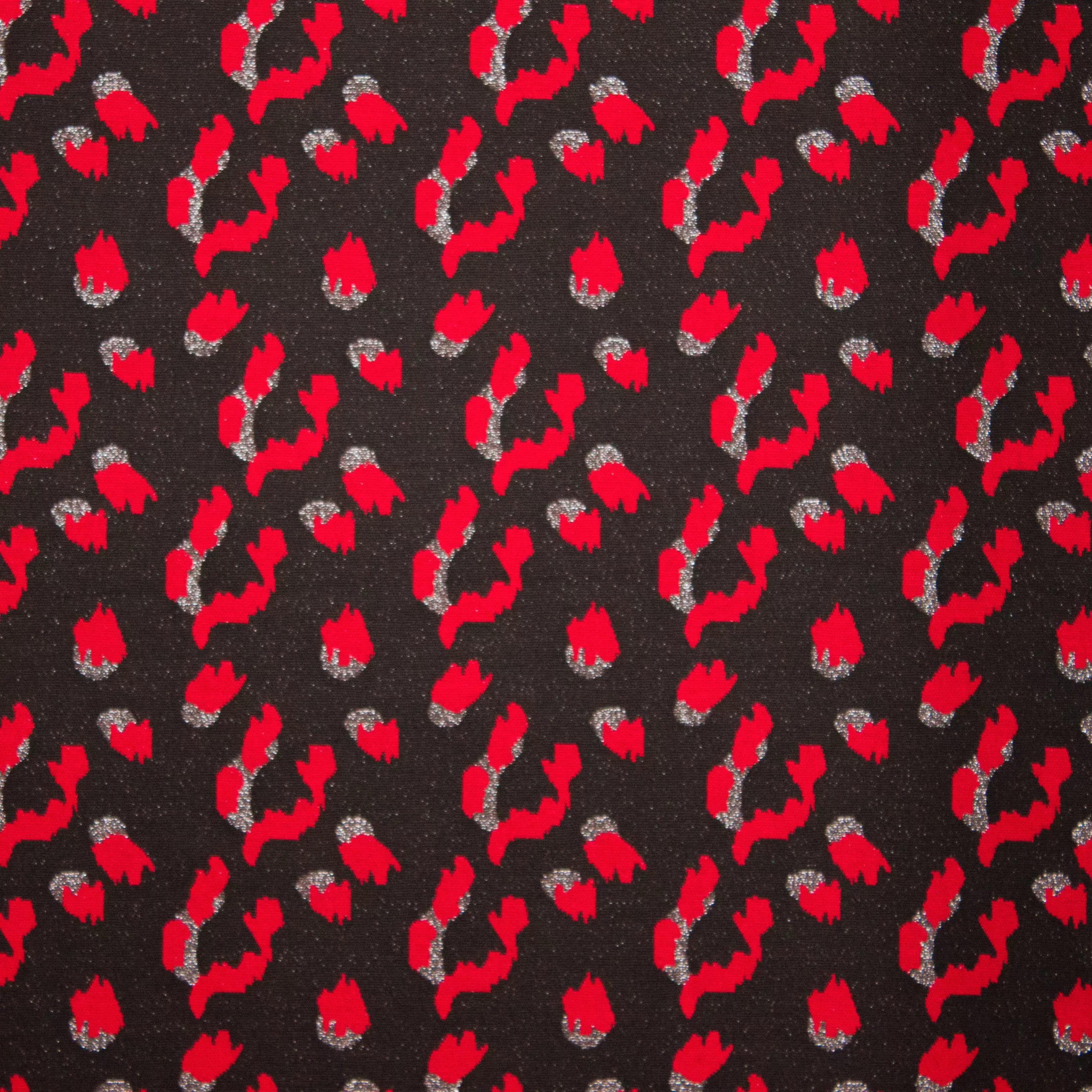 Zwarte metallic jersey met rode luipaardprint