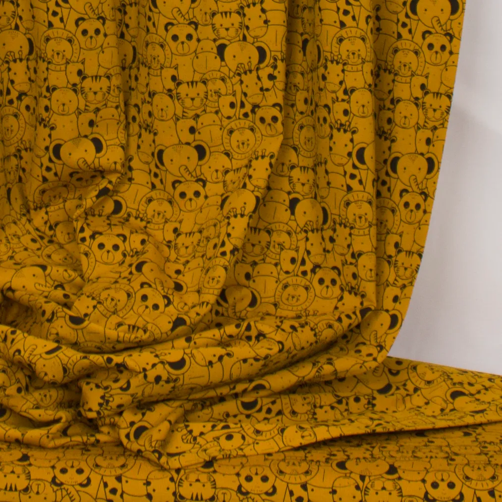 Okergele tricot met dieren hoofdjes