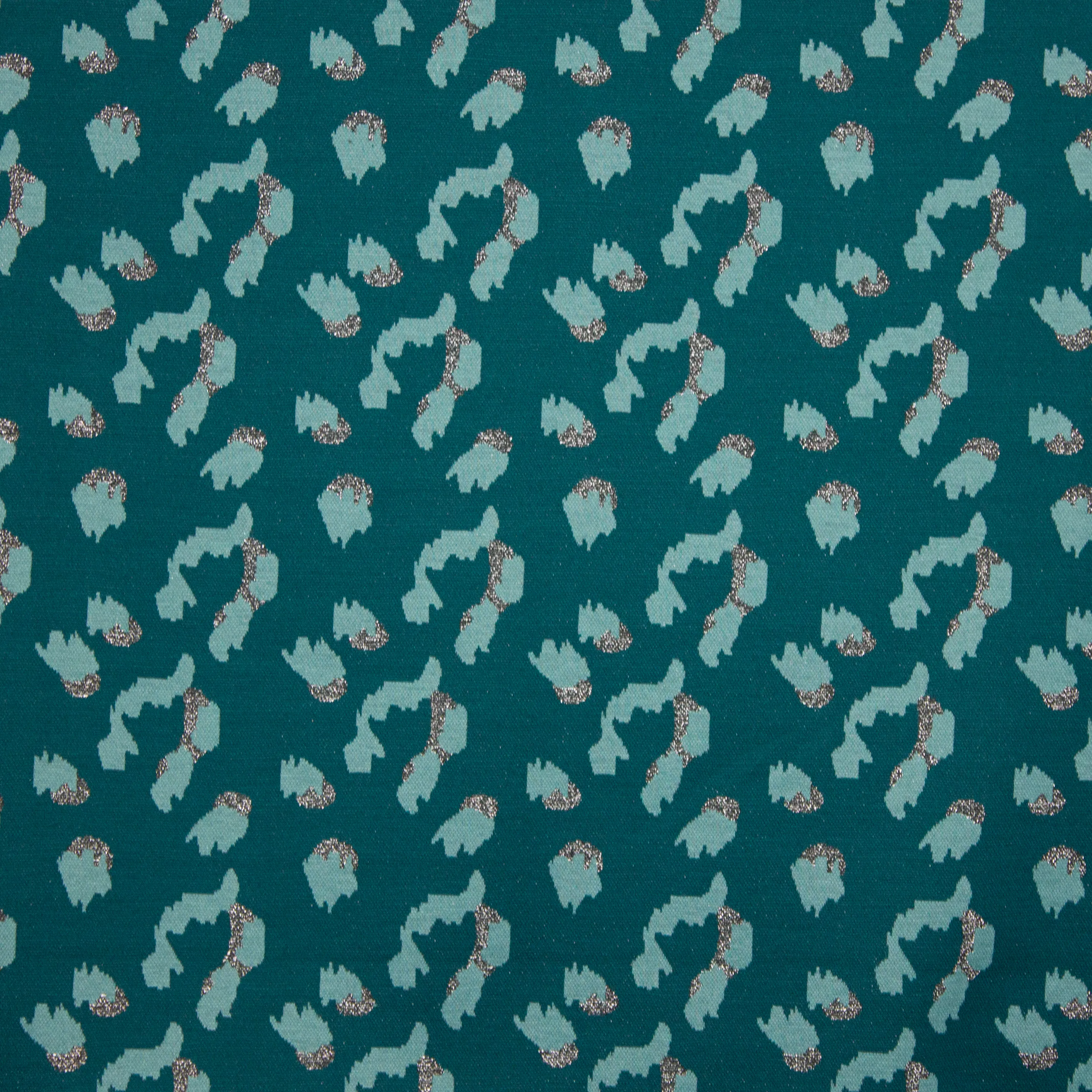 Turquoise metallic jersey met panterprint