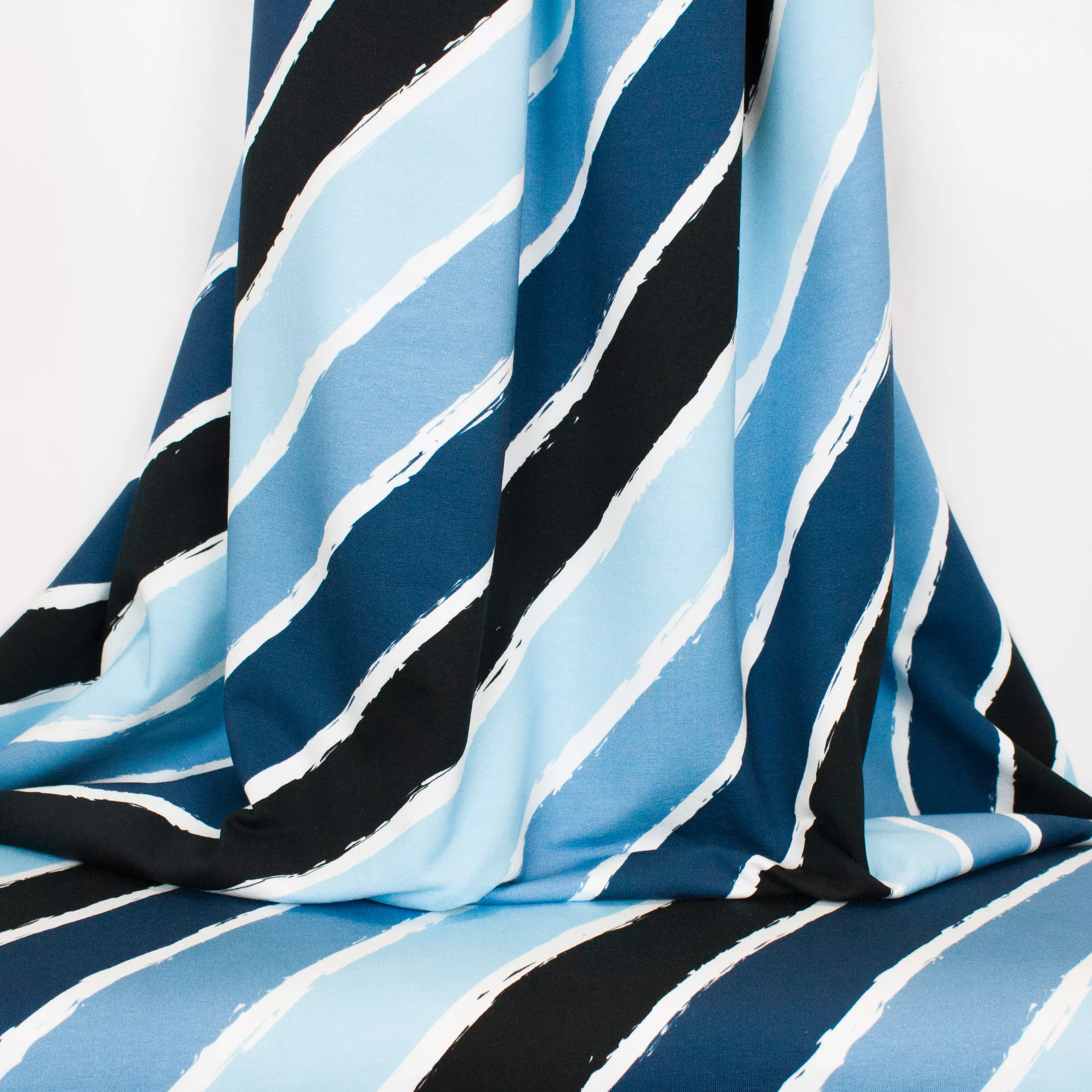 French terry met gekleurde strepen blauw