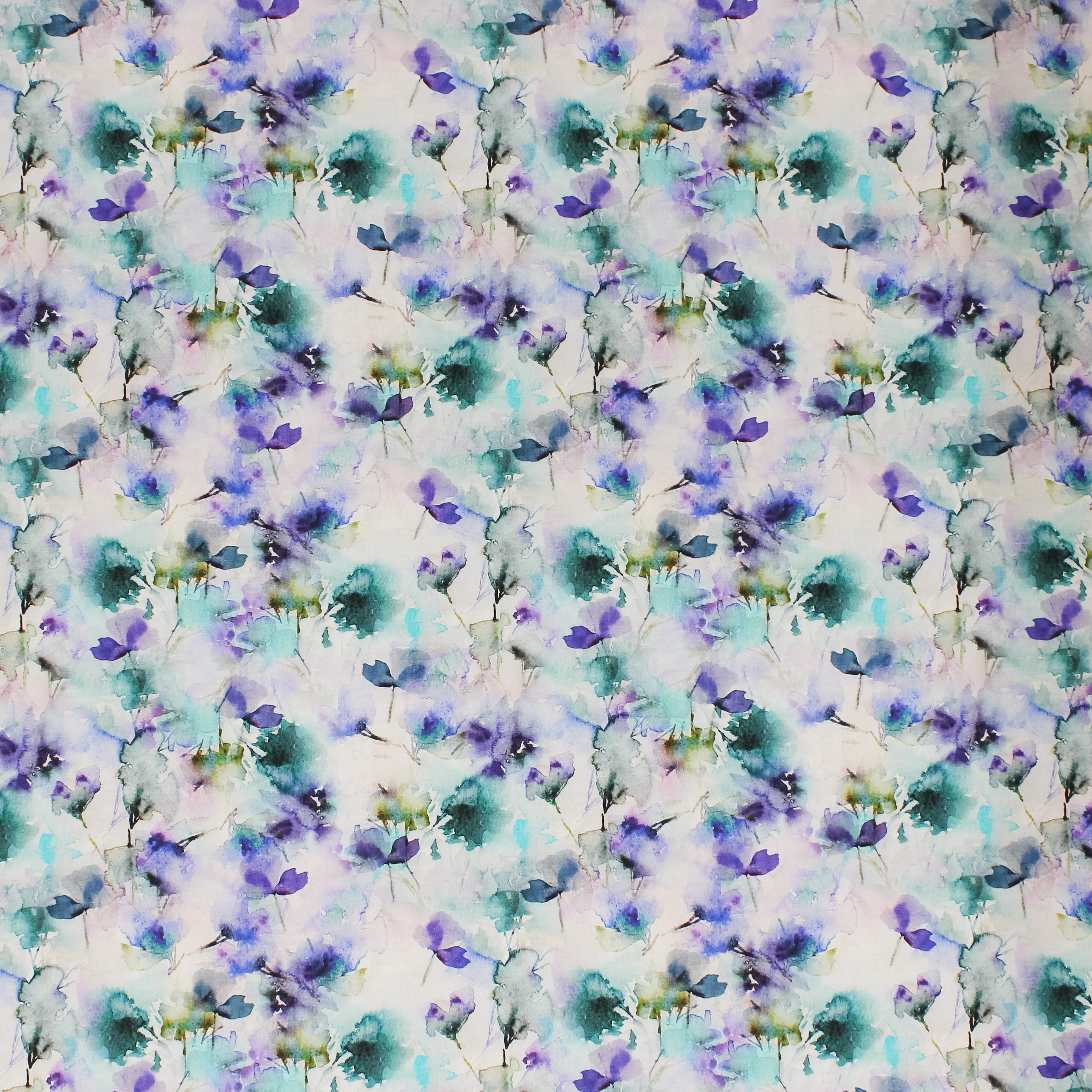 Tricot met turquoise en paarse aquarel bloemen