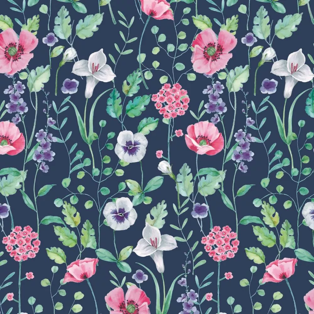 Blauwe french terry met bloemen van Poppy