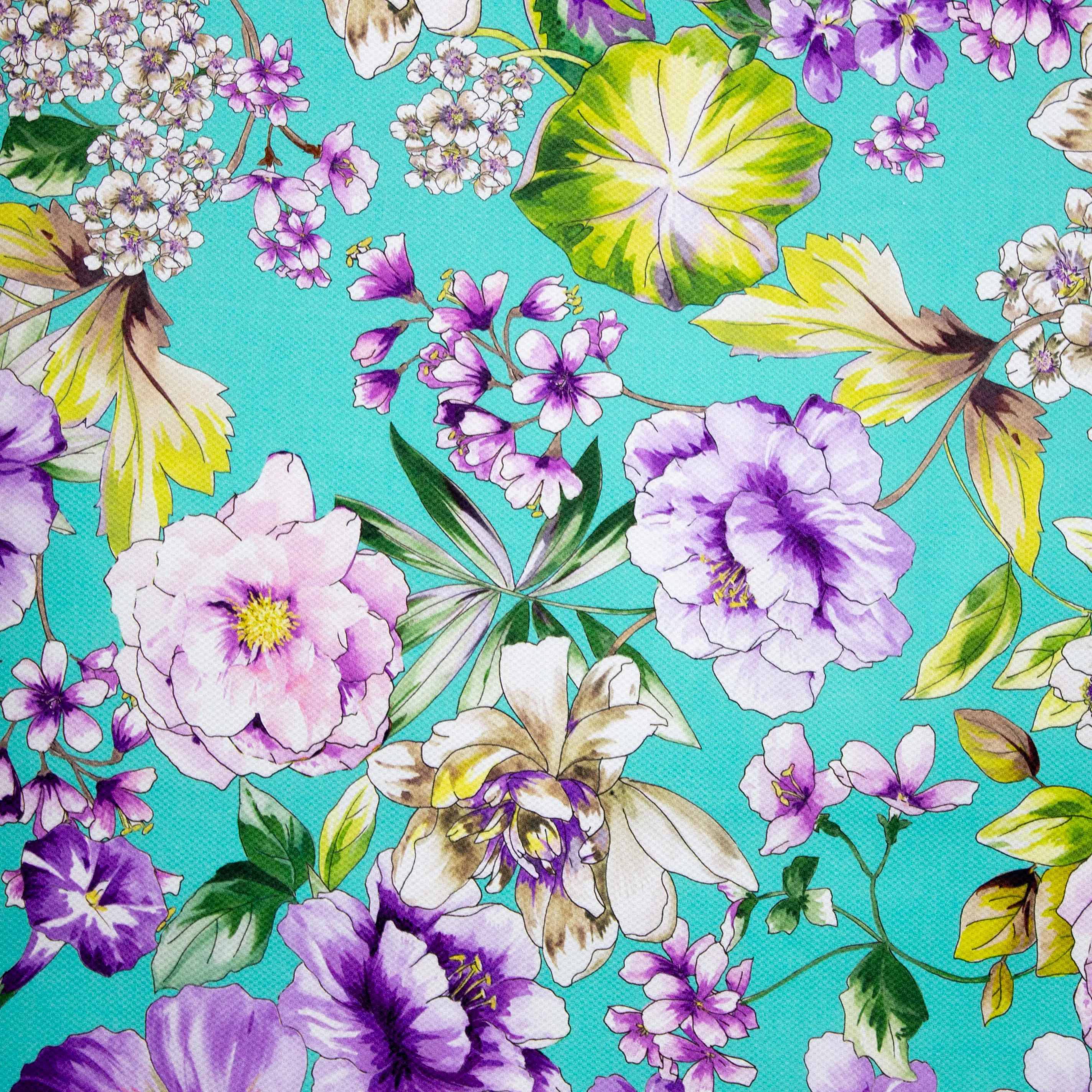 Turquoise Italiaanse Piqué met Bloemen van Alta Moda