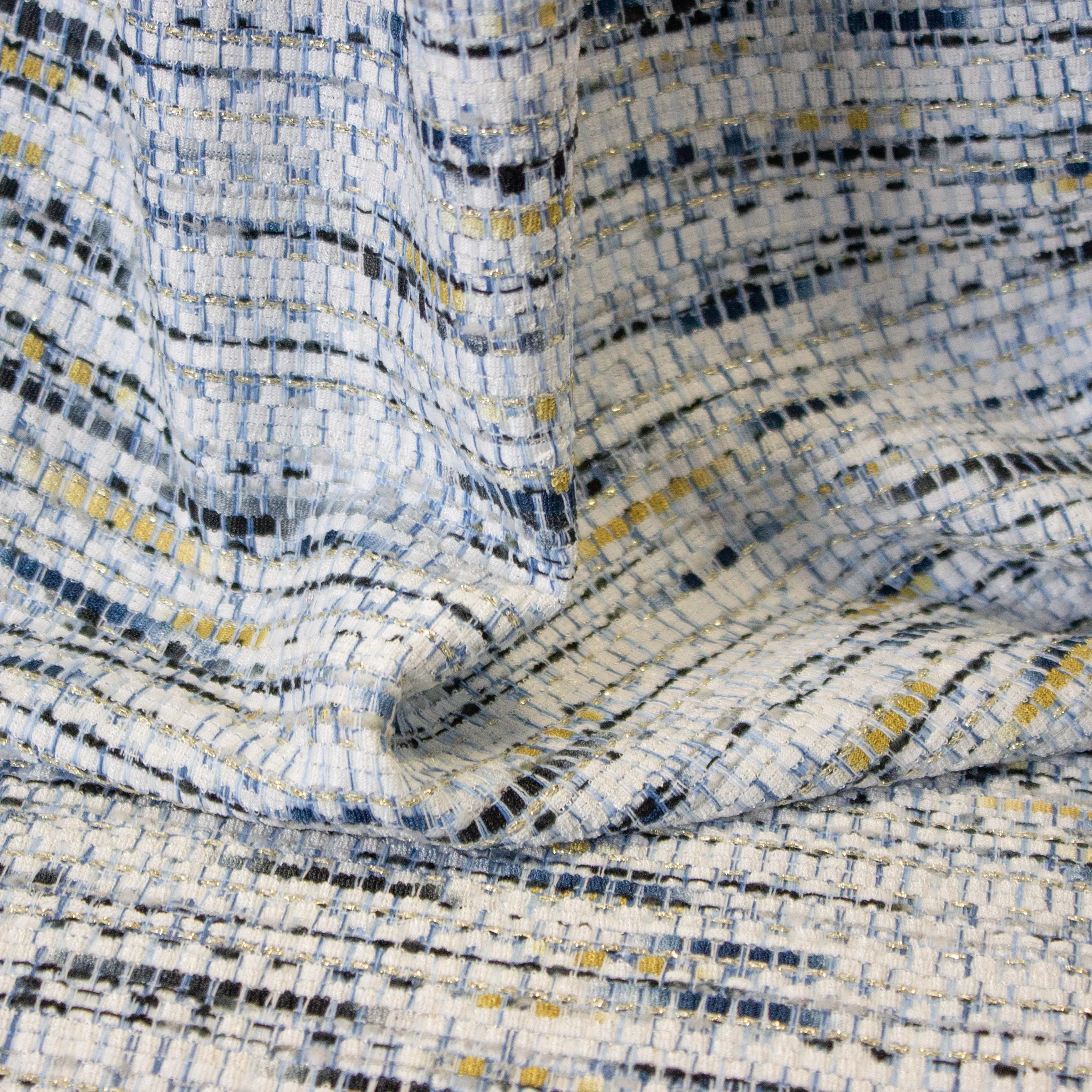 Chanelstof blauw, wit en goud