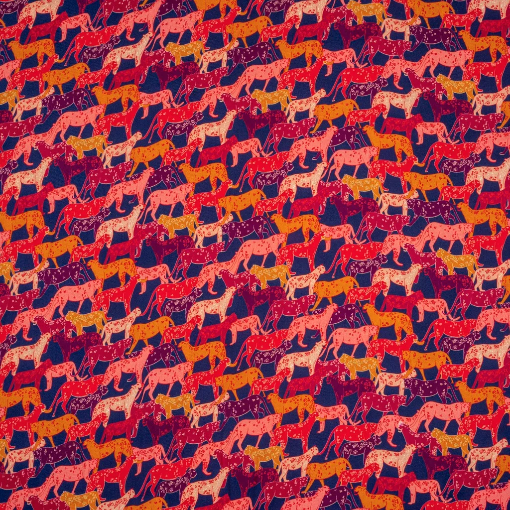 Viscose met luipaarden in rode en paarse tinten 'Wide Colour Range'