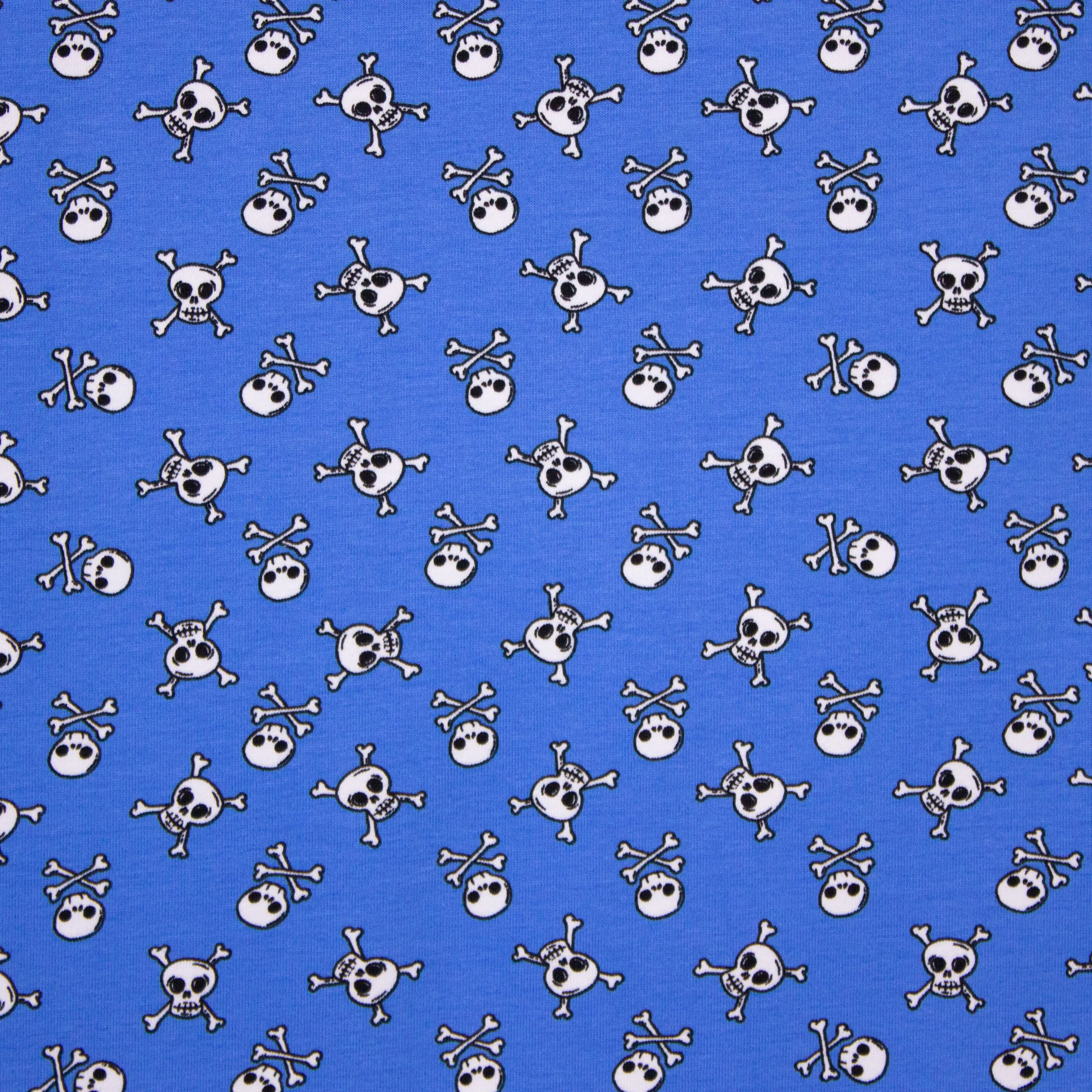 Blauwe katoen tricot met doodshoofden