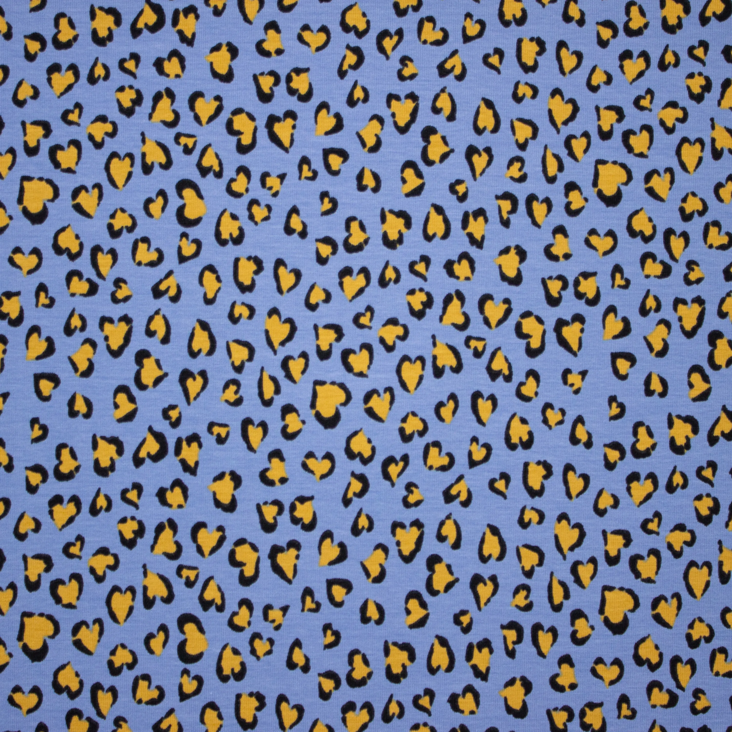 Blauwe katoen tricot met luipaardprint