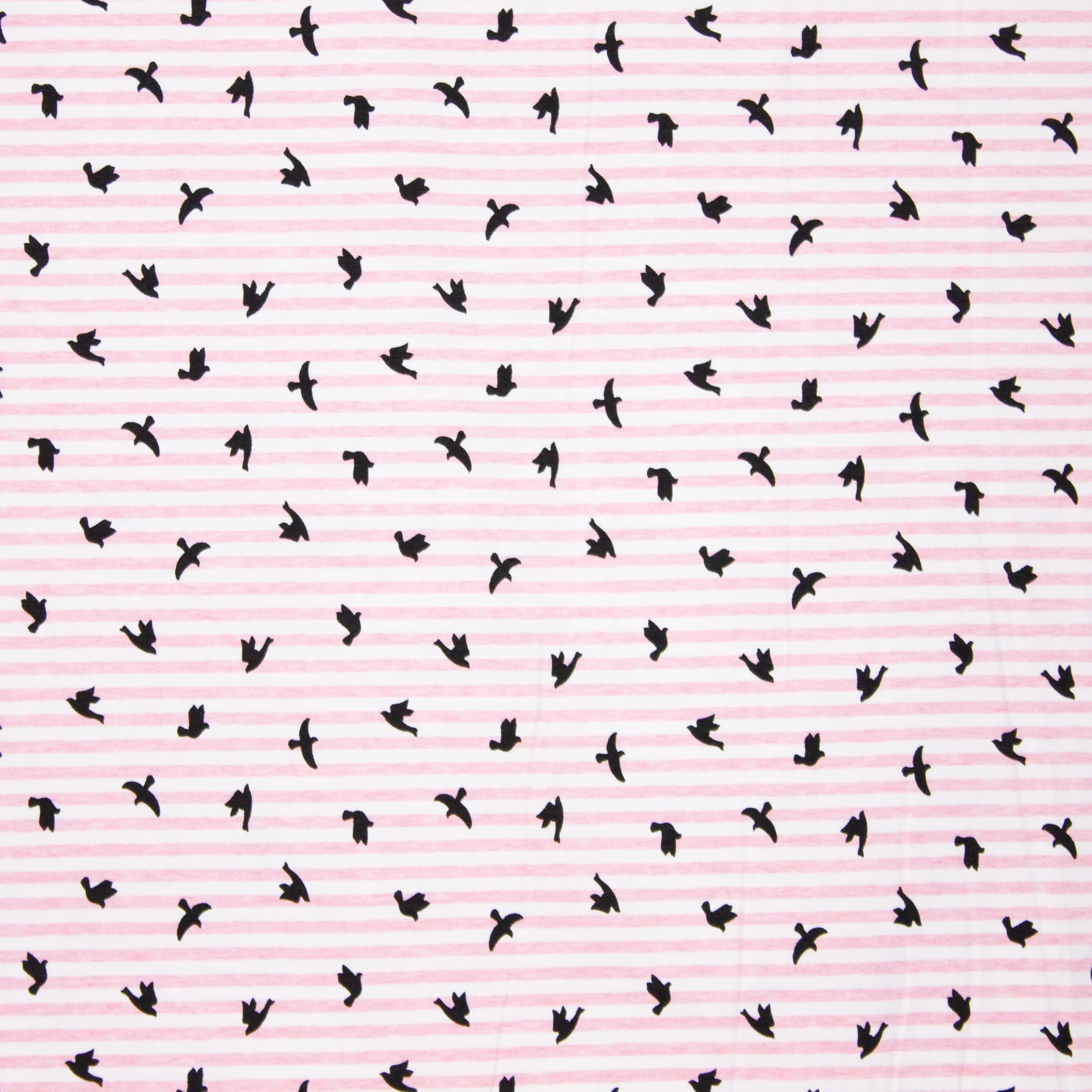 Gestreepte tricot in wit en roze met vogels
