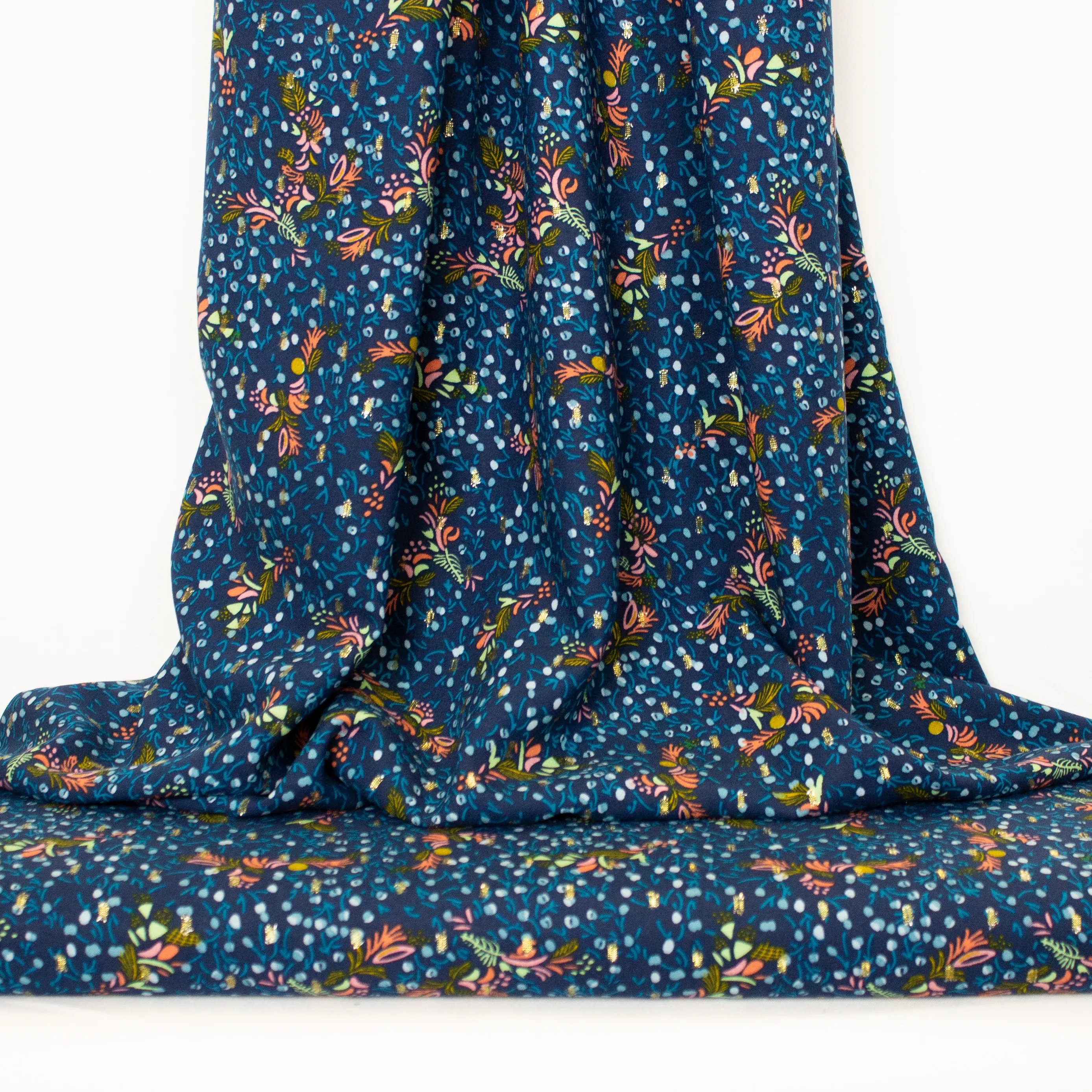 Blauwe viscose met gouden stippen
