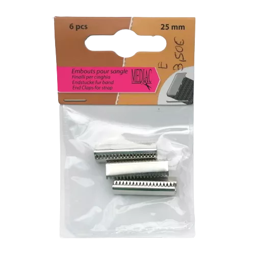Eindstuk voor tassenband zilver - 6 stuks - 25 mm (platte nietjes)