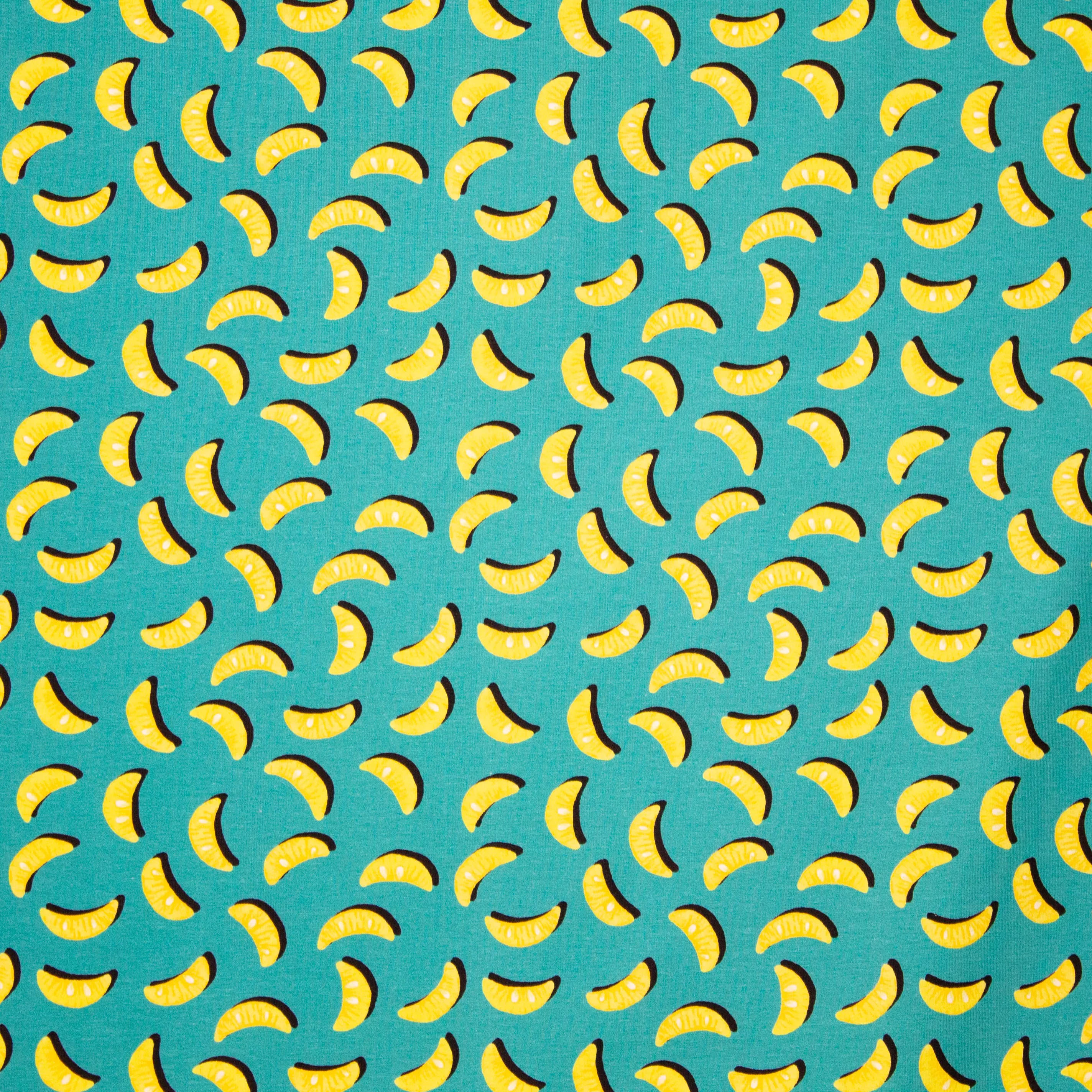 Turquoise tricot met mandarijn schijfjes
