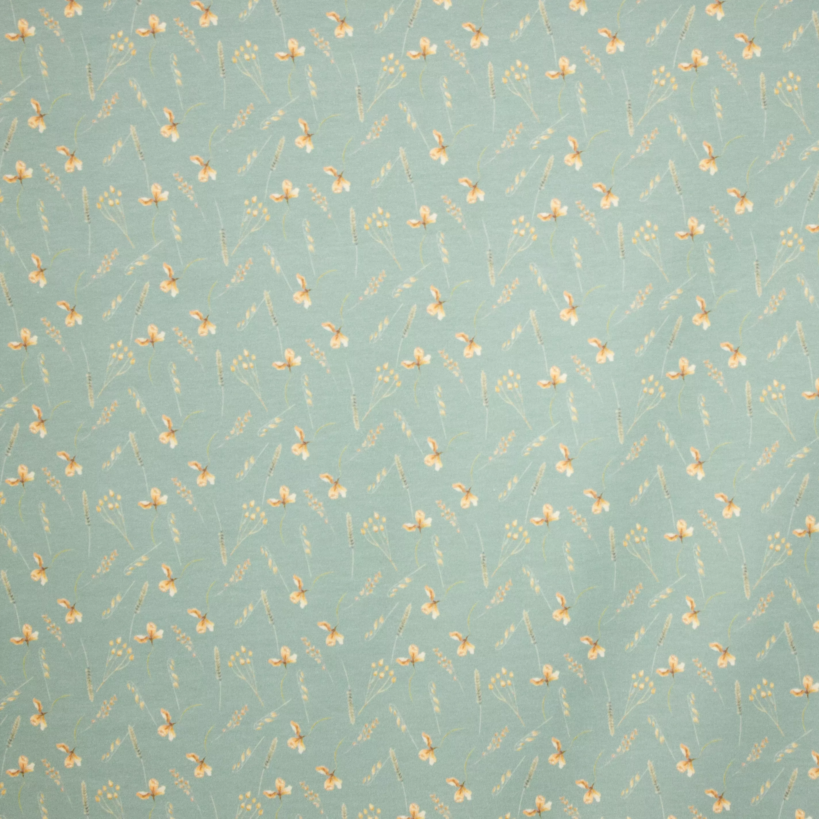 Munt katoen tricot met kleine plantjes