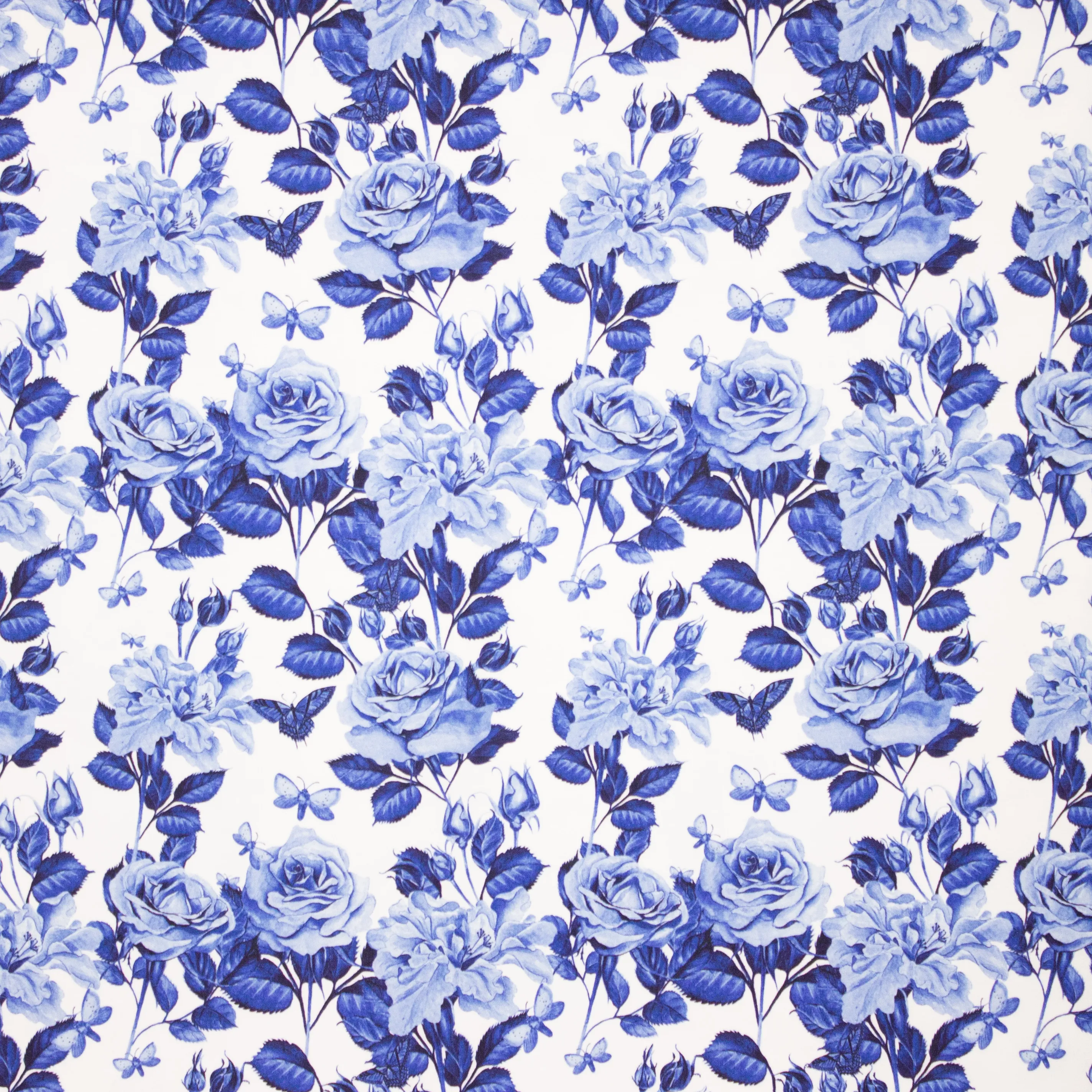 Witte Tricot met Blauwe Rozen