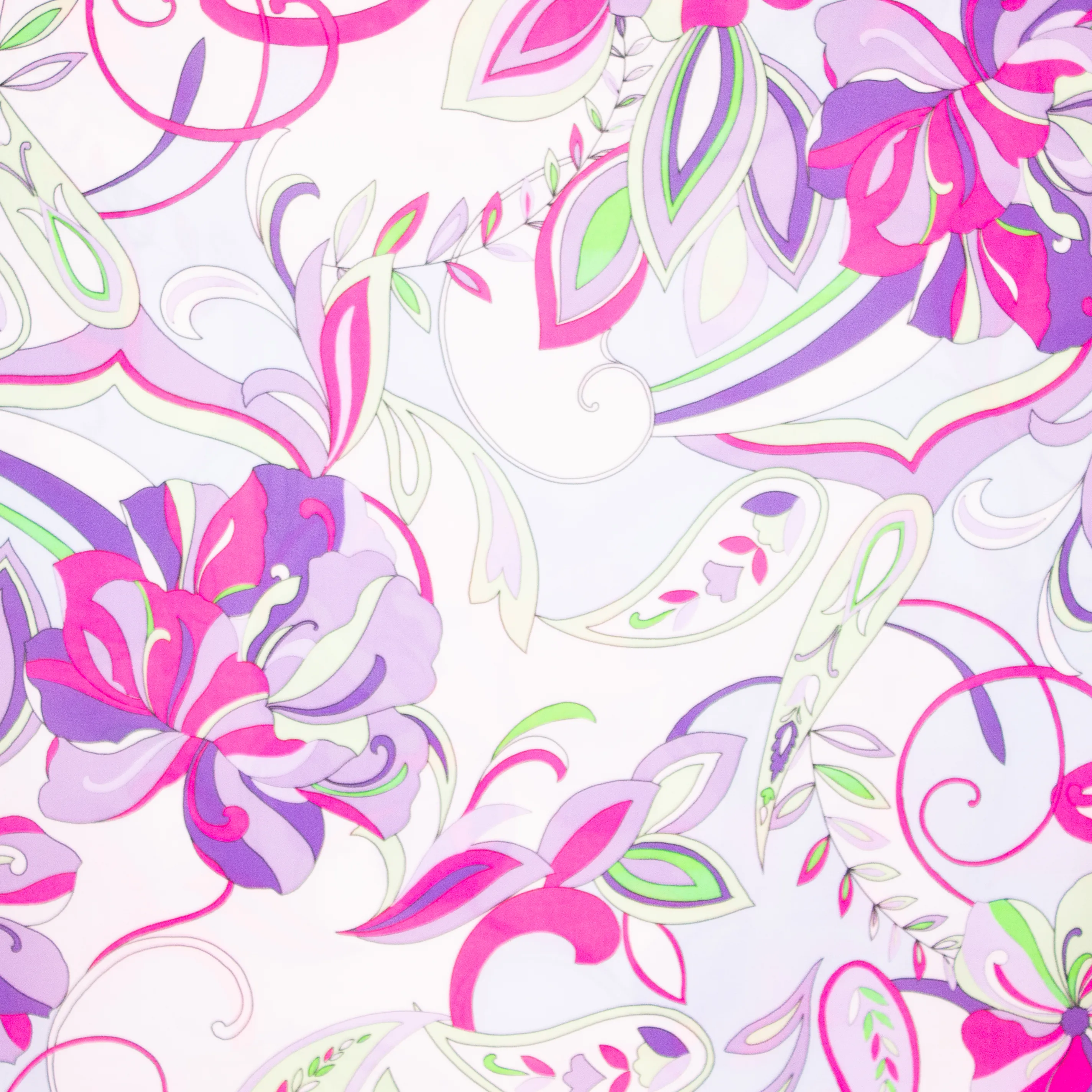 Witte viscose met fuchsia en groene bloemen
