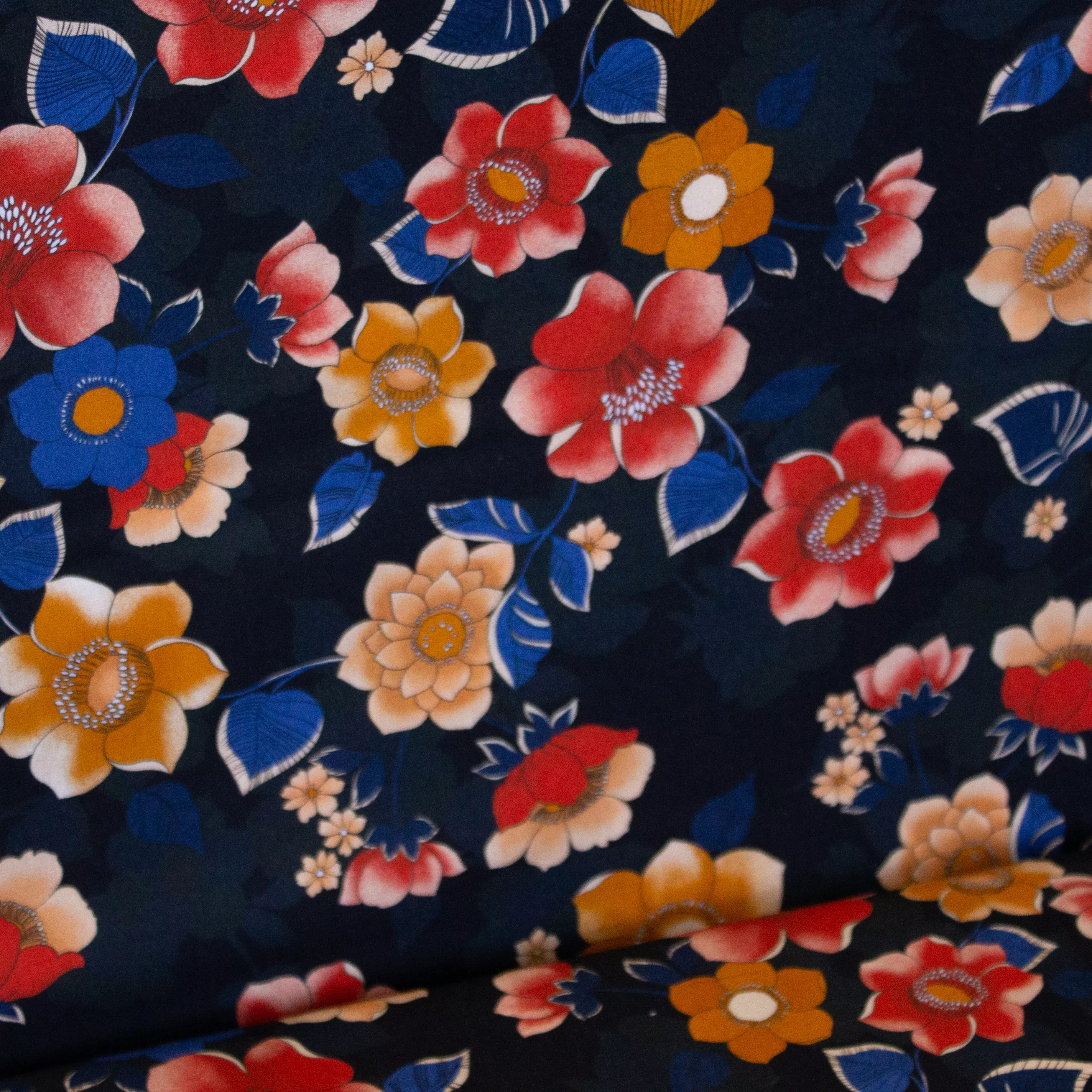 Zwarte Polyester met Bloemen