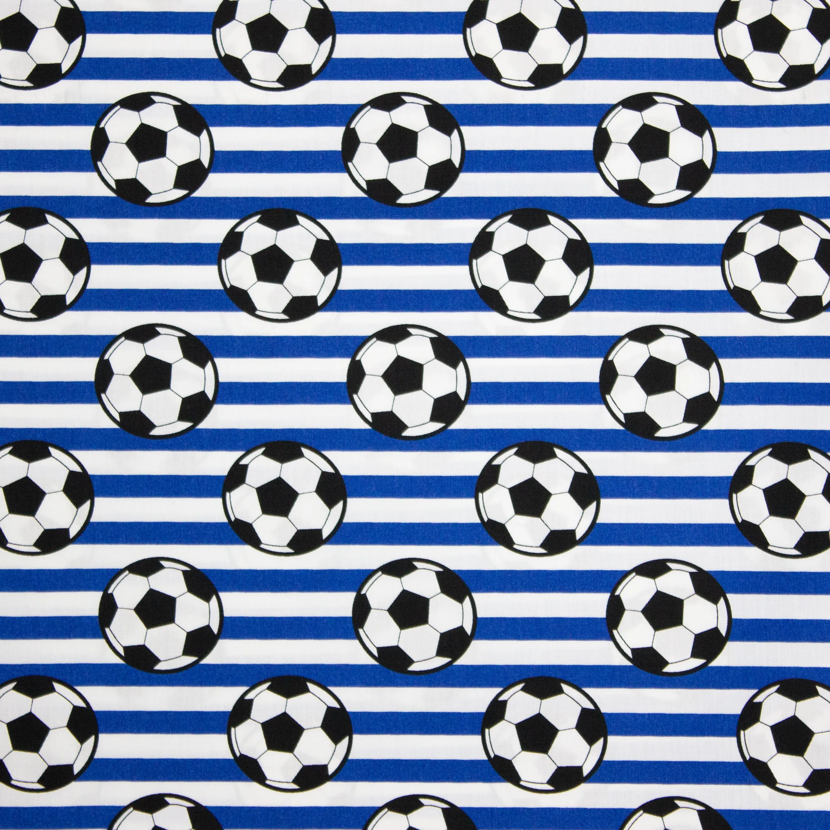 Blauw Gestreepte Katoen met Voetballen