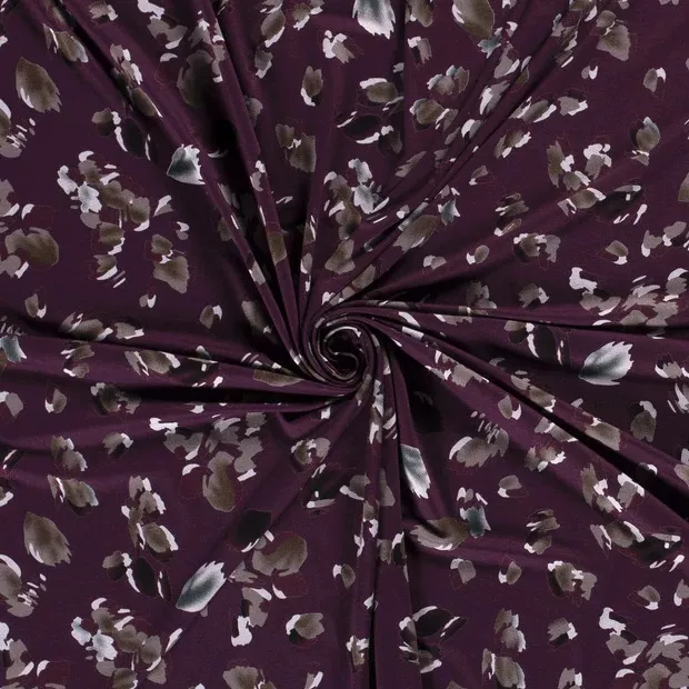 Viscose tricot bordeaux met bladeren