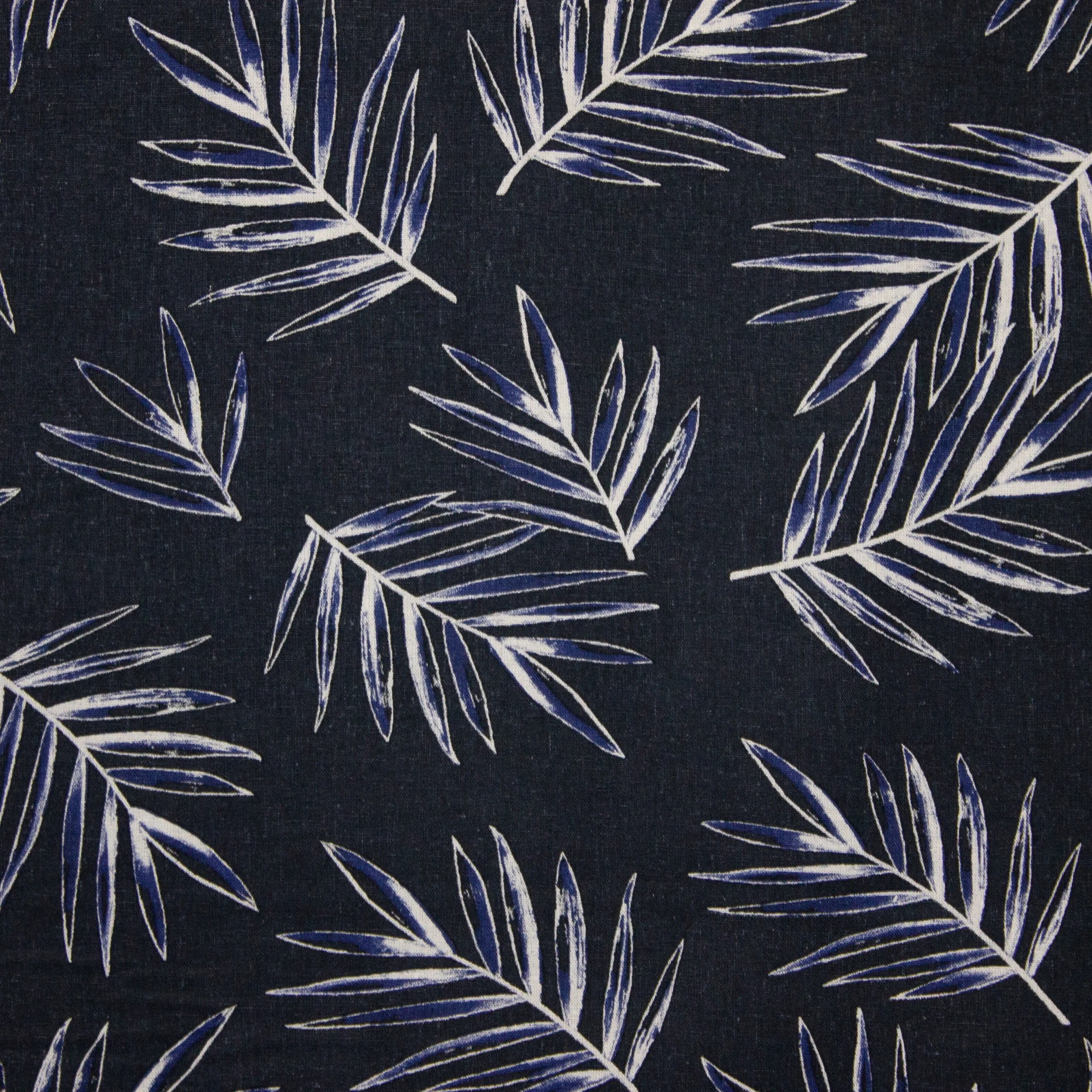 Donkerblauwe Viscose Linnen met Palm Bladeren