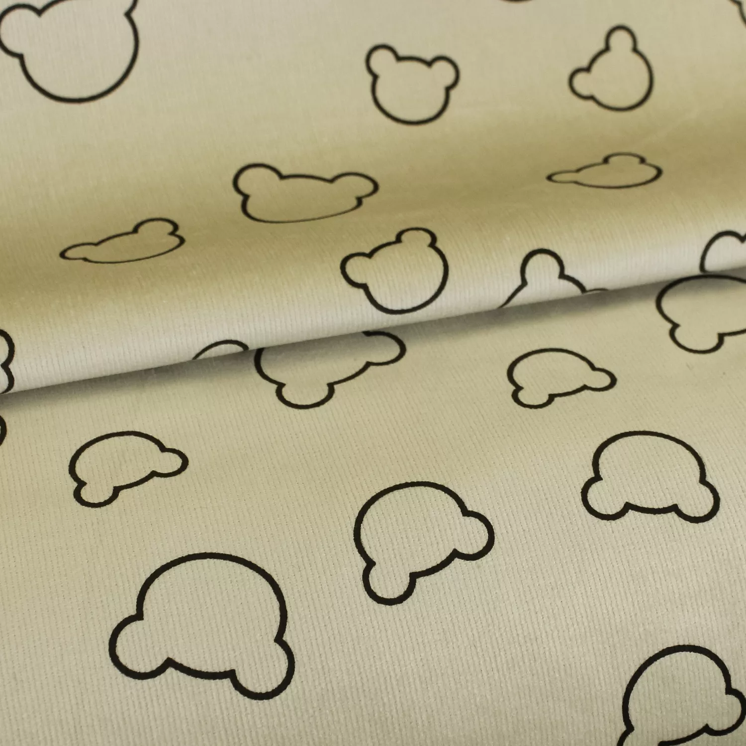 Ribfluweel beige met beren print