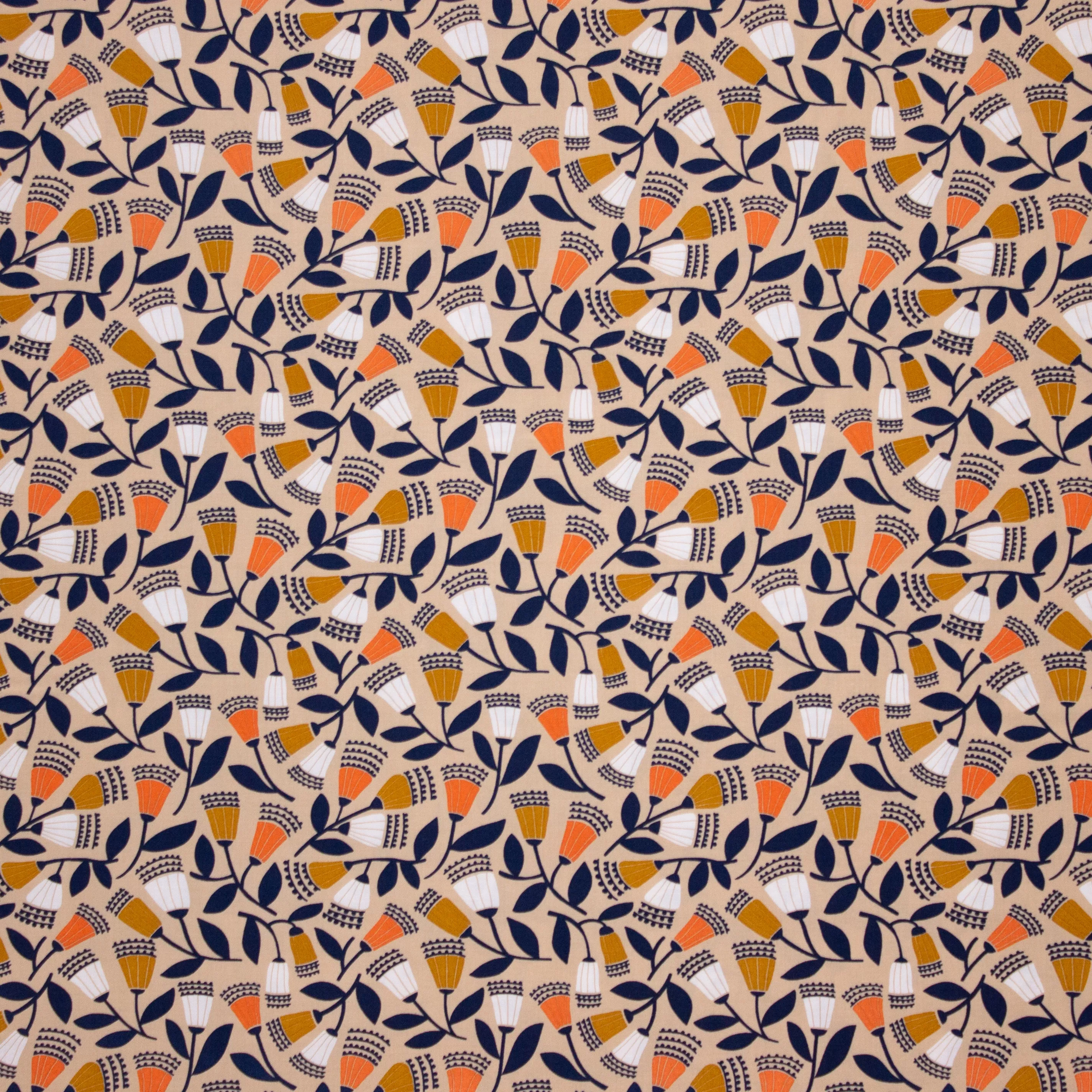 Beige viscose van Cloud 9 met bloemen