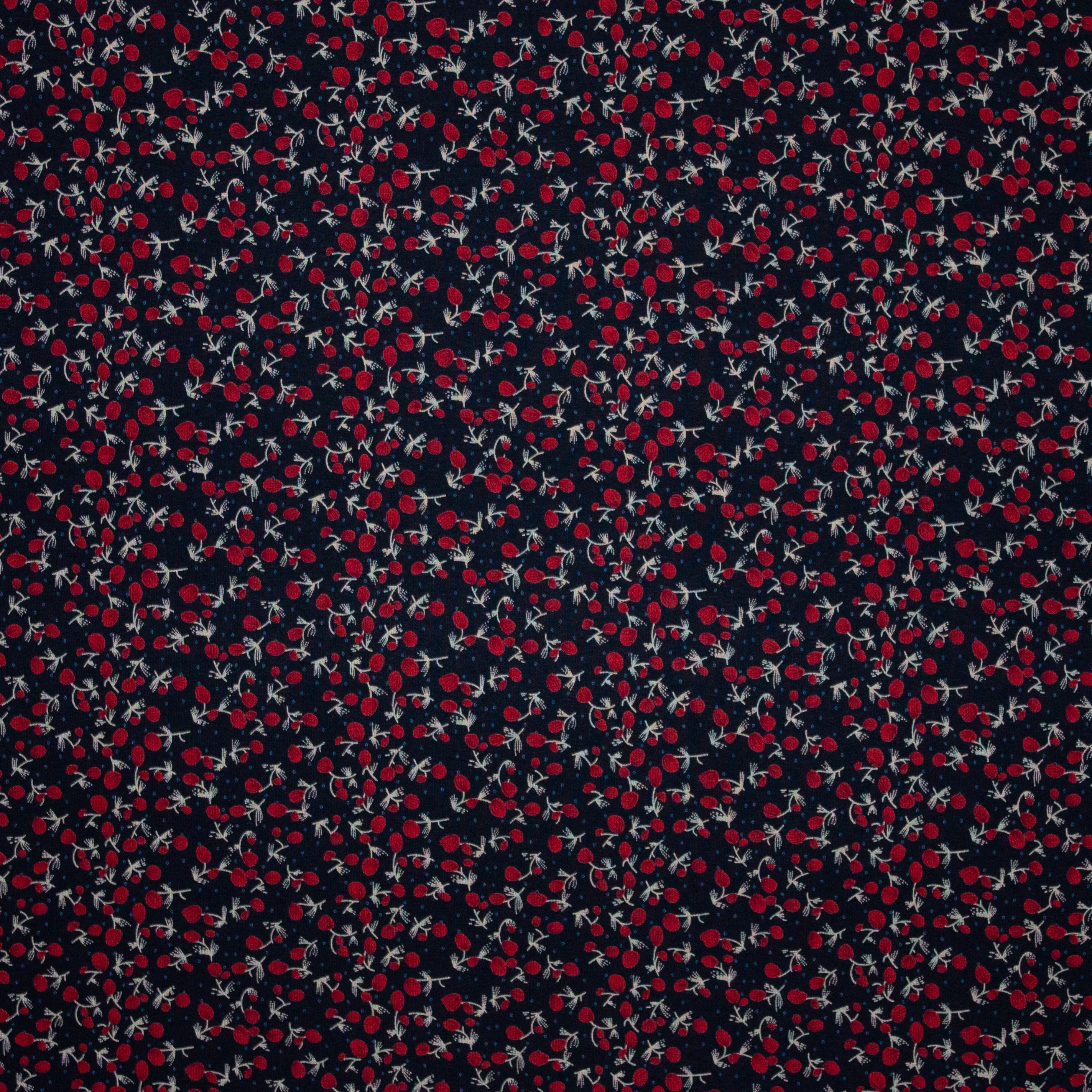 Zwarte Tricot met Rode Bloemetjes