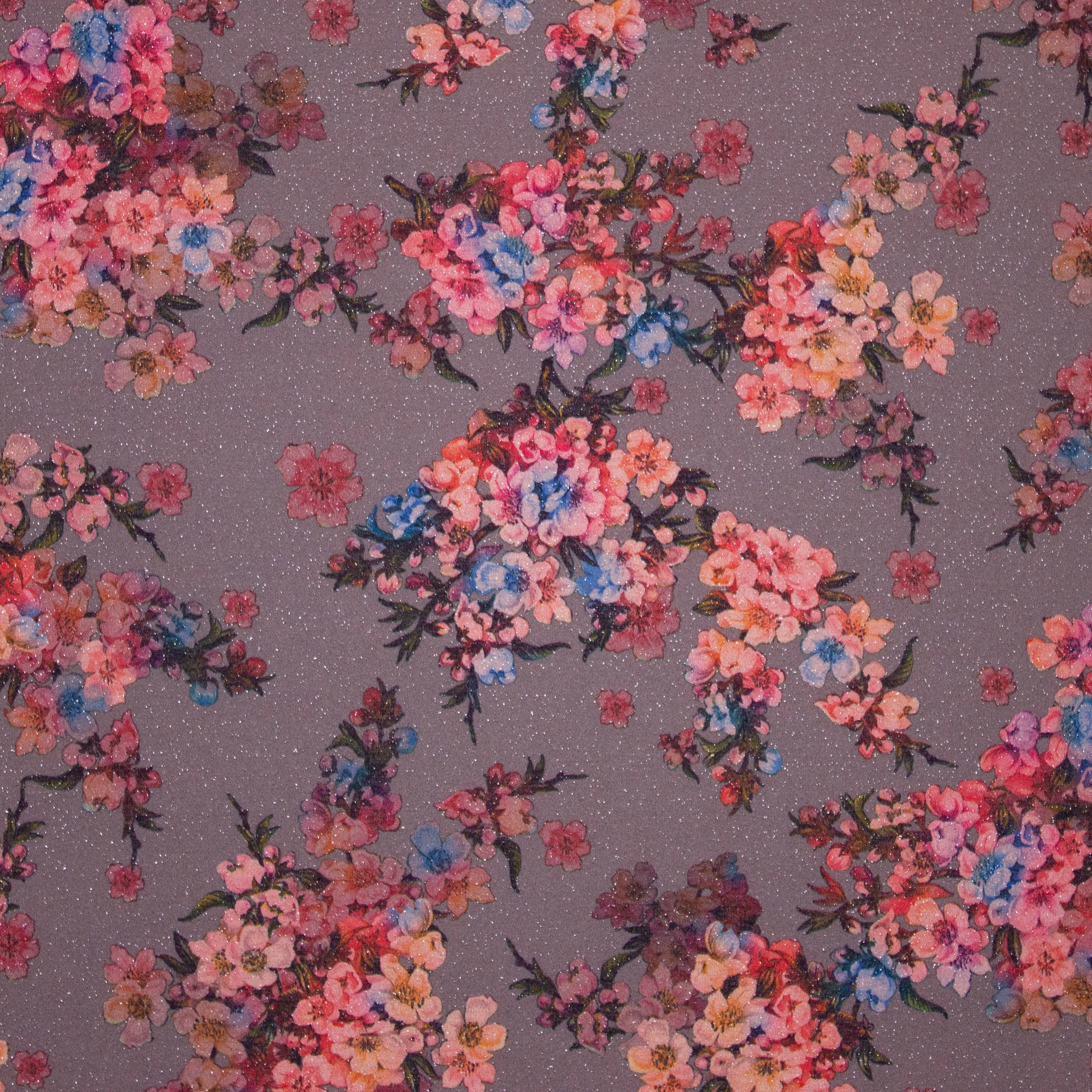 Grijze Tricot met Roze Bloemen en Glinsters