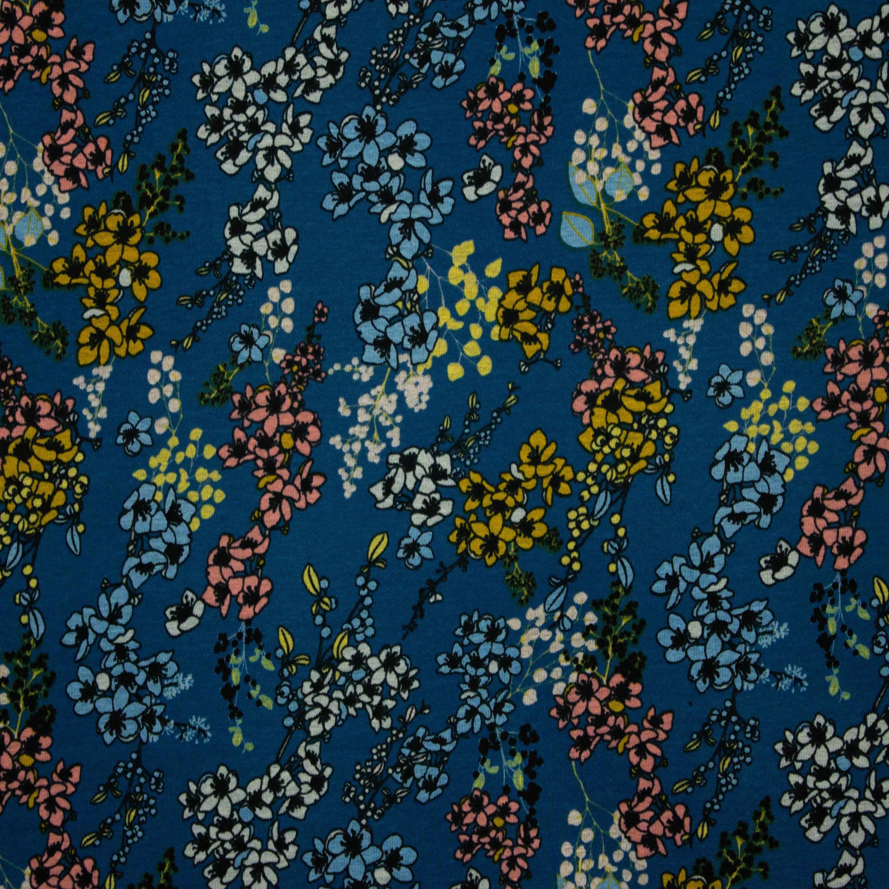 Petrolblauwe Sweater met Gekleurde Bloemen van Poppy