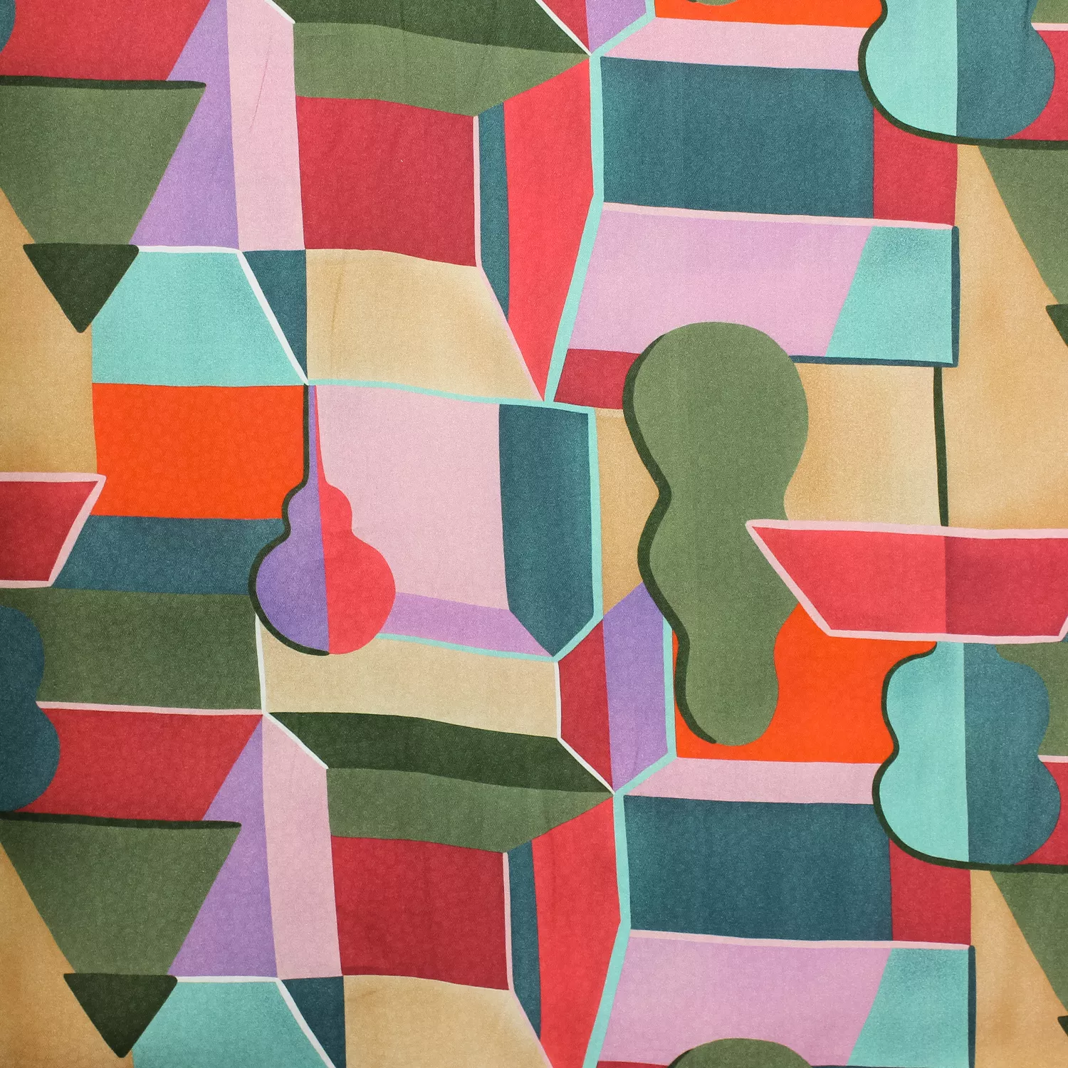 Geweven viscose met gekleurde geometrische kunst