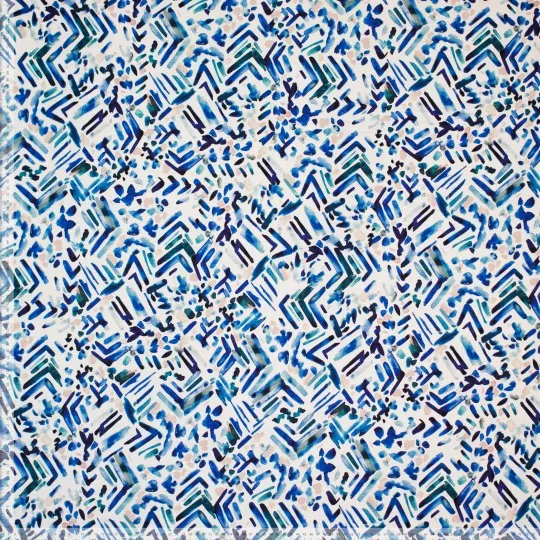 Viscose tricot wit met blauwe en groene aquarel verfstrepen