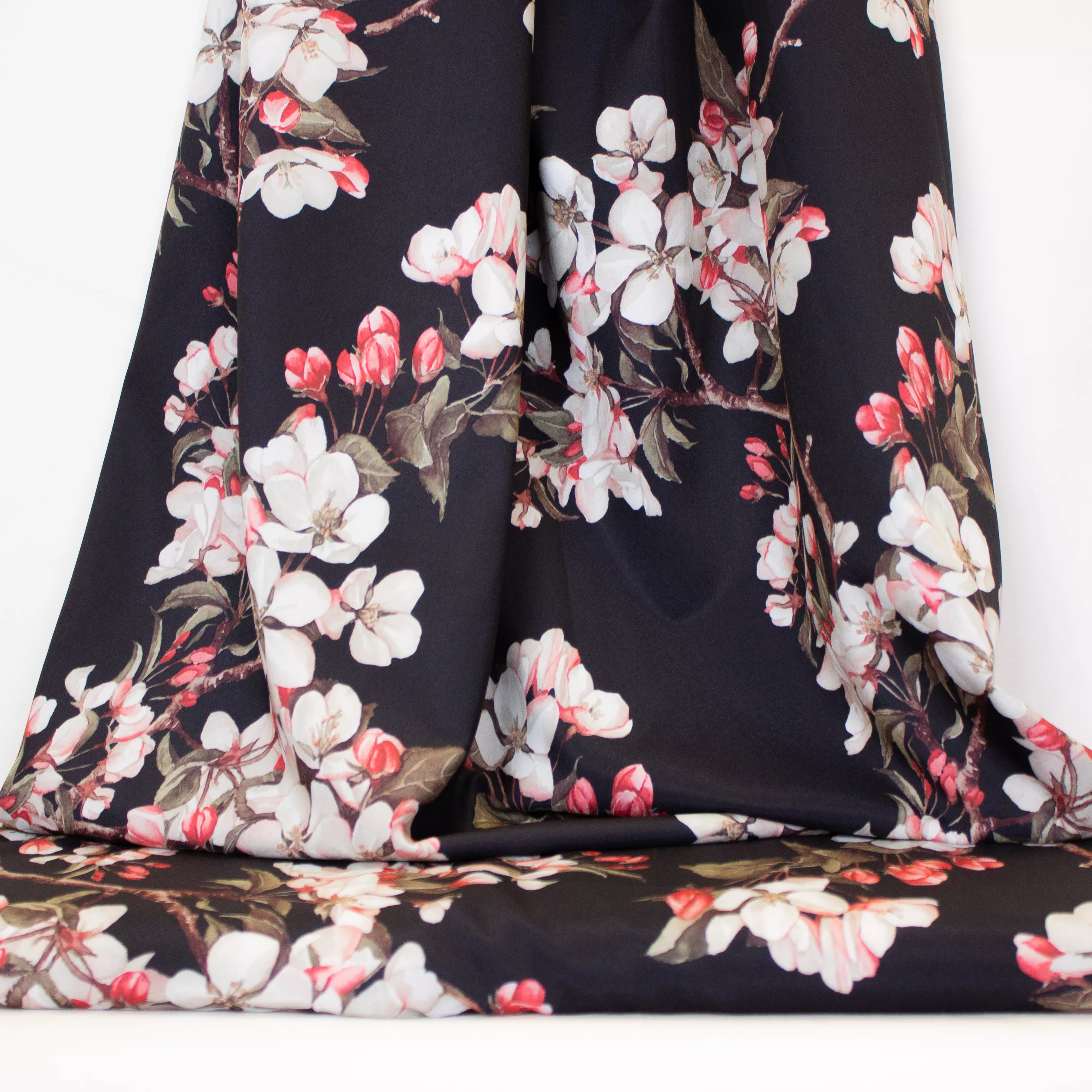 Zwarte Polyester met Bloemen en Bladeren