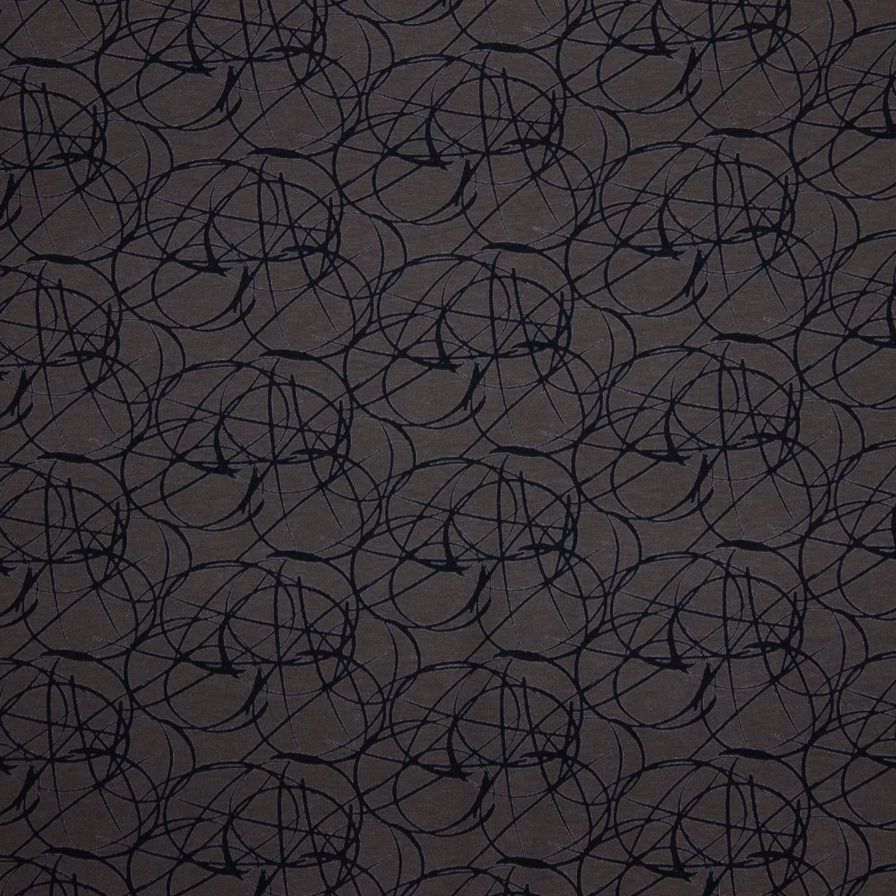 Donkere viscose tricot met abstract zwart motief