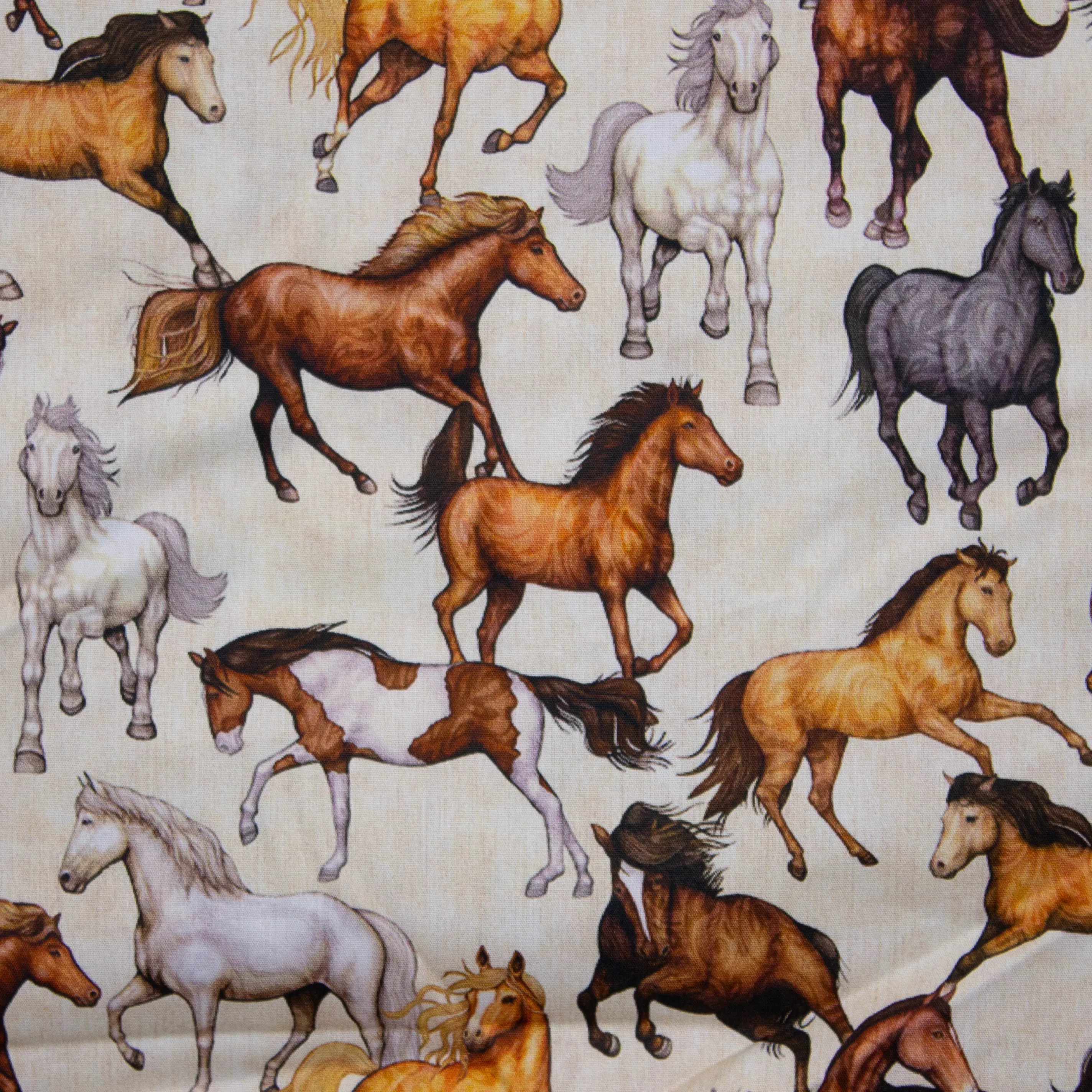 Katoen beige met paarden