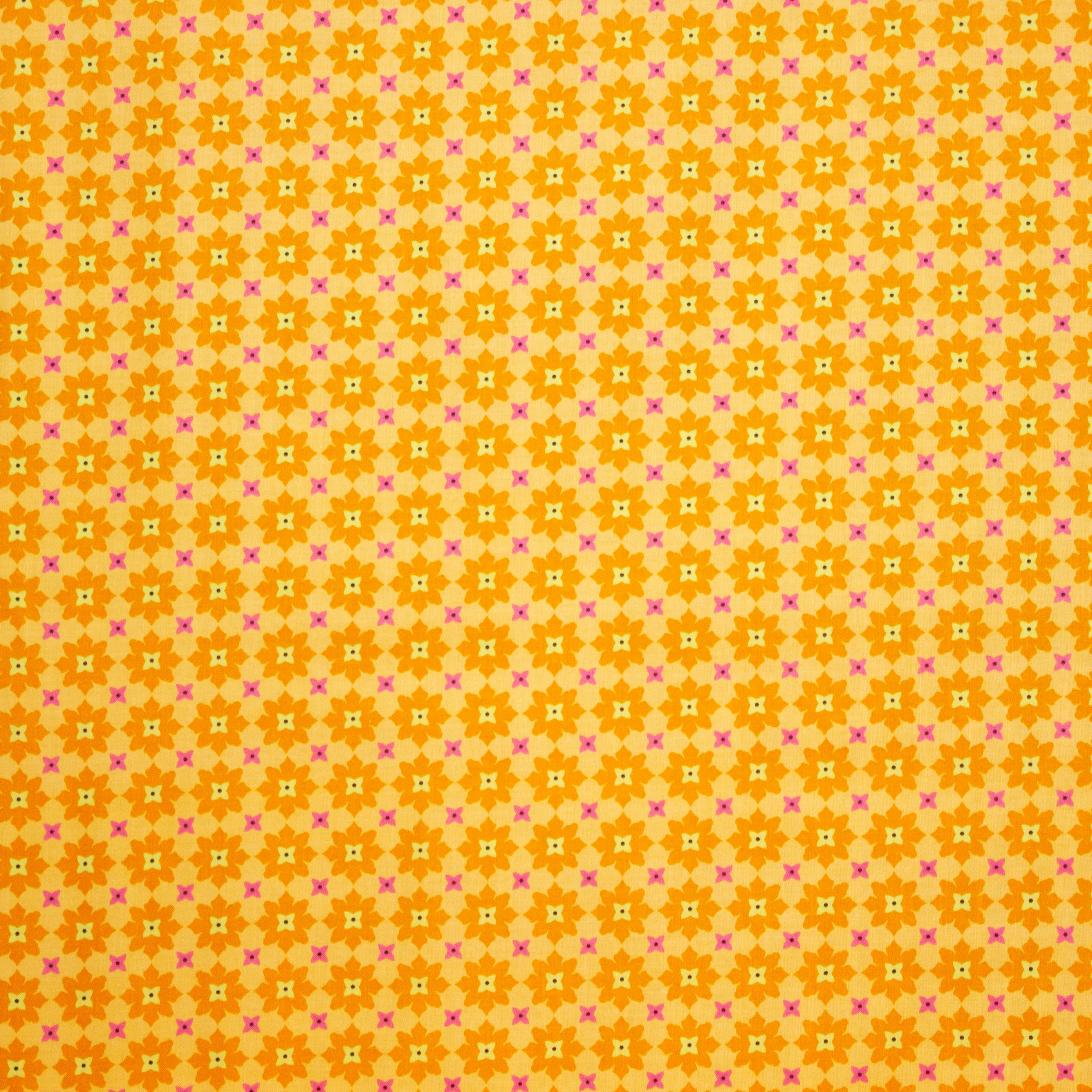 Oranje Katoen met Bloemen Motief