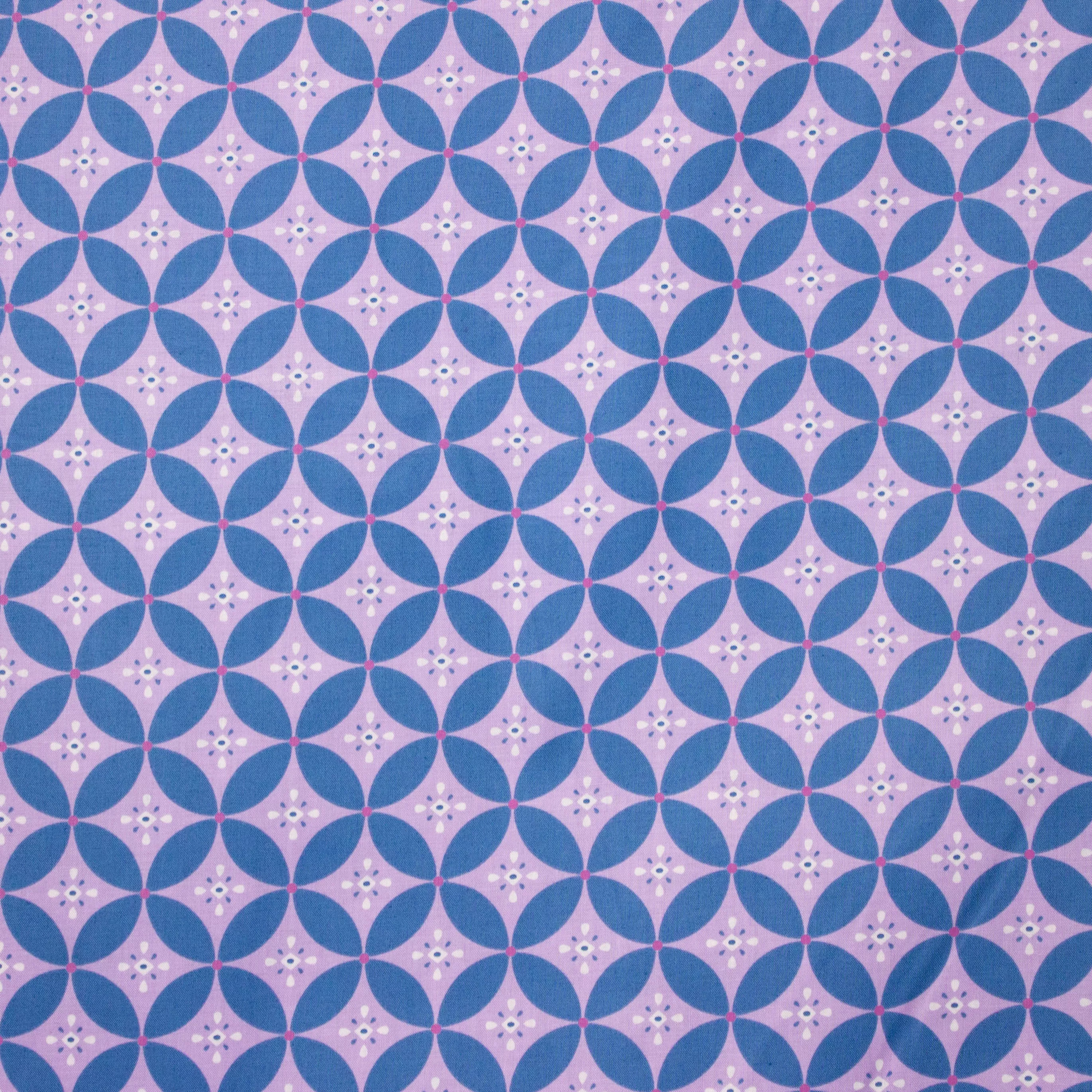 Katoen lila met blauw patroon