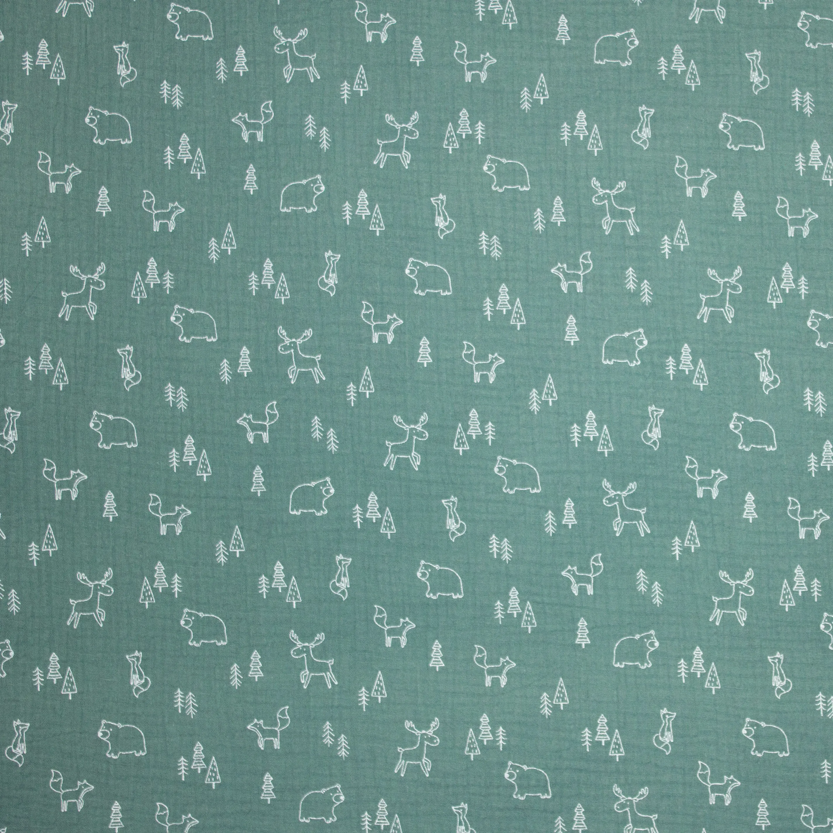 Groene Double Gauze met wilde Diertjes