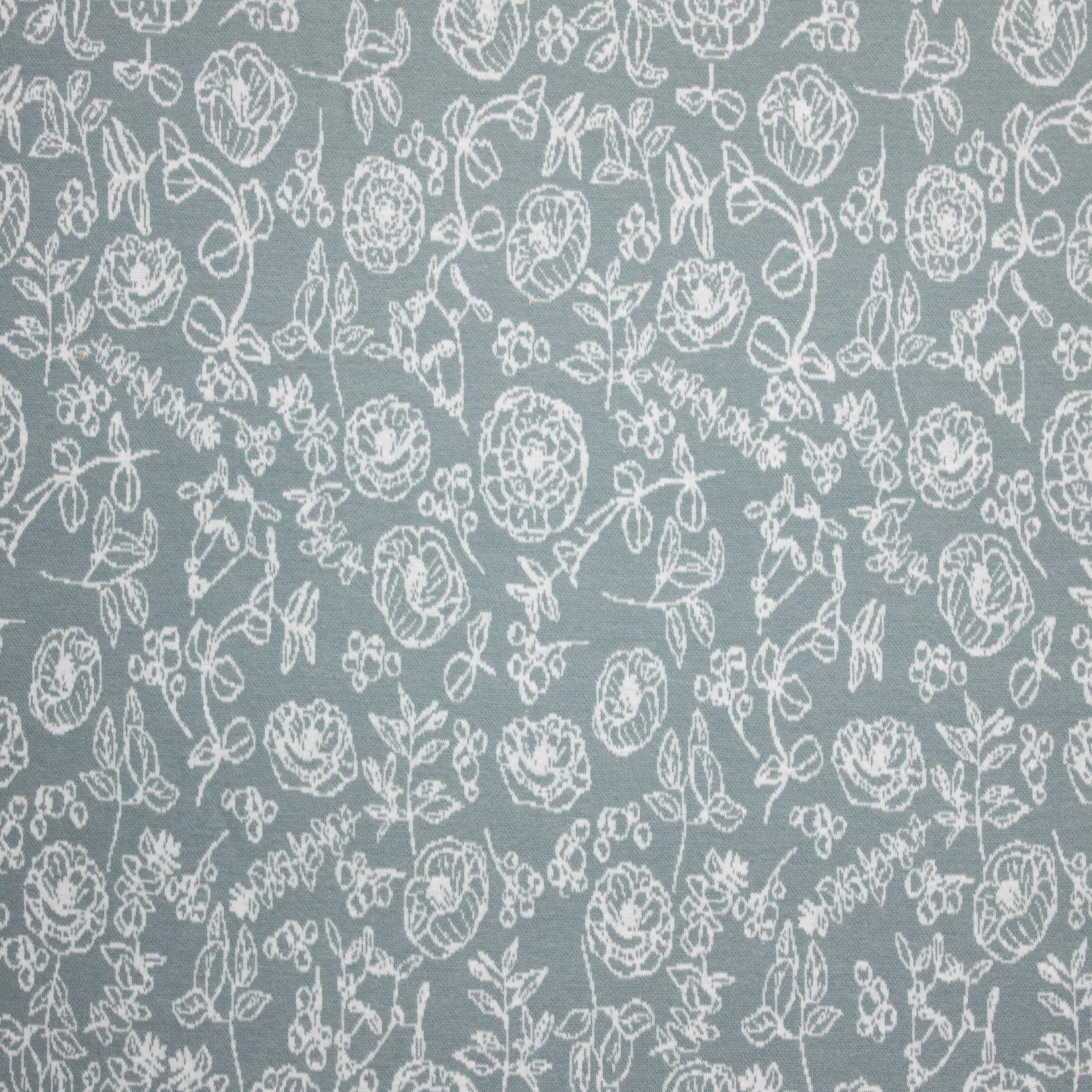 Jacquard blauwgroen met wit rozenpatroon